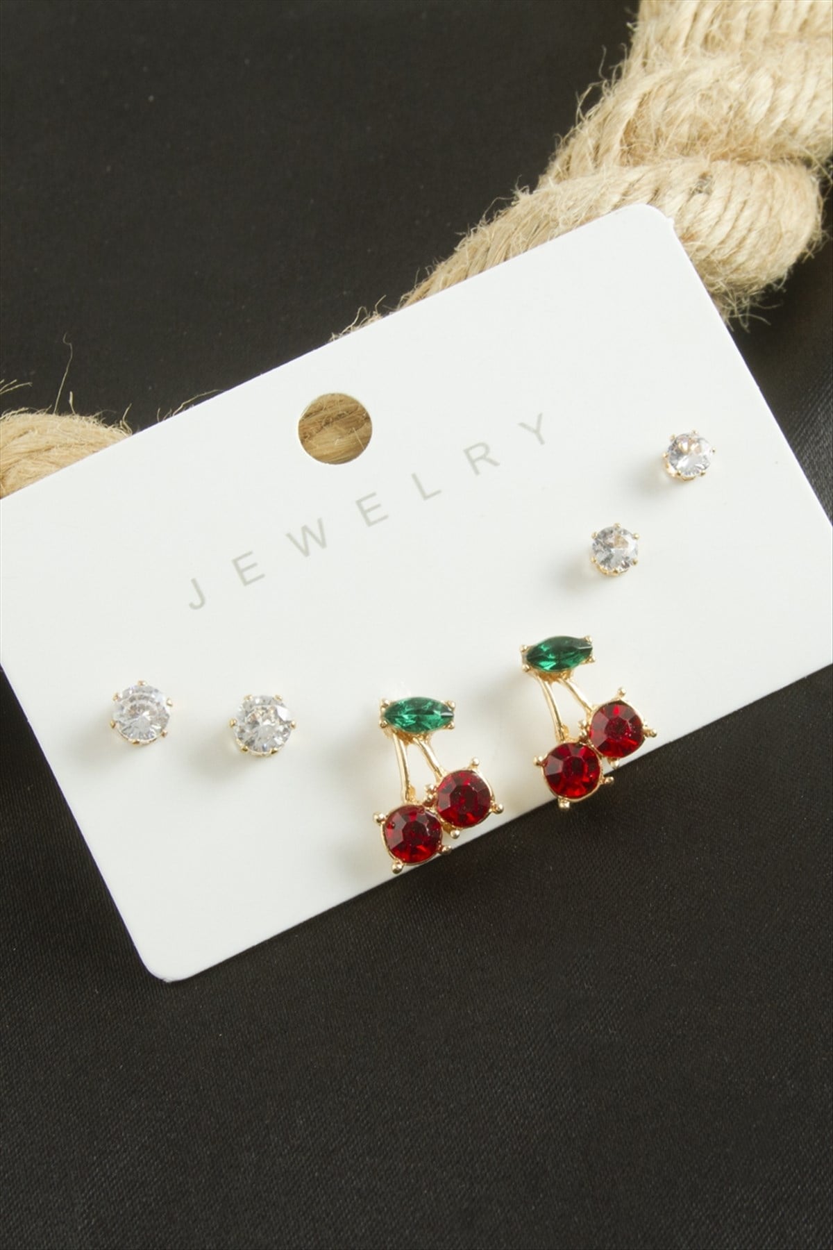 6 Adet Kiraz Zirkon Taşlı Küpe