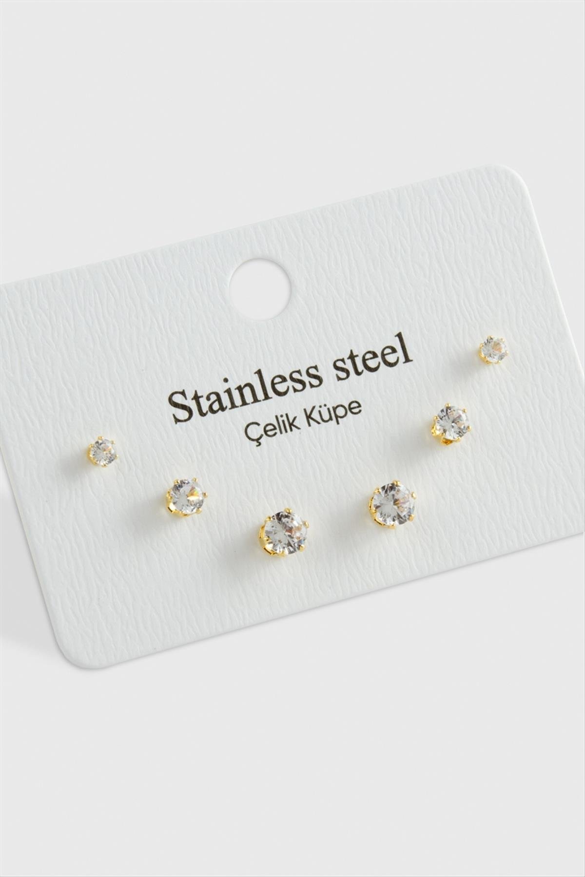 6 Adet Zirkon Tek Taşlı Çelik Küpe