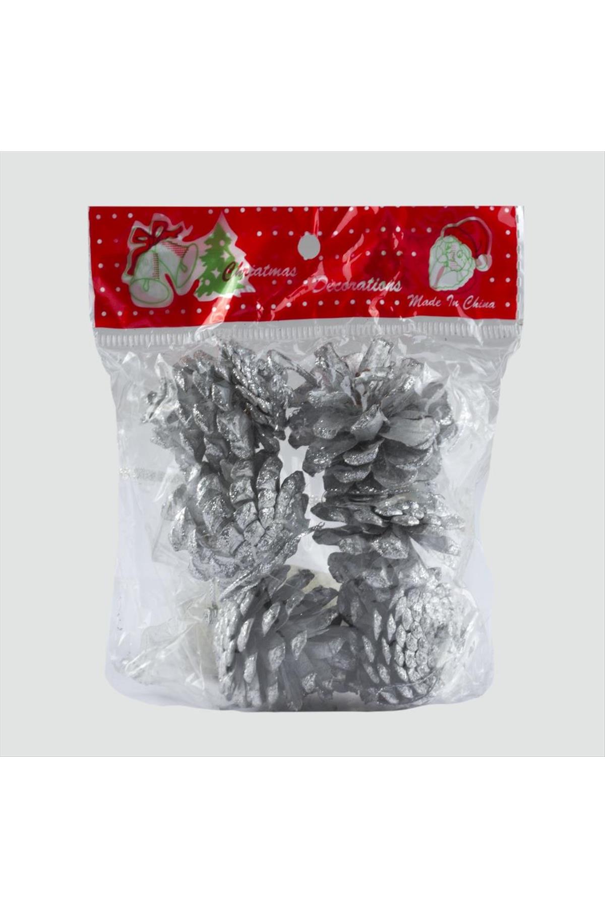 6'lı Gümüş Kozalak Yılbaşı Ağaç Süsü