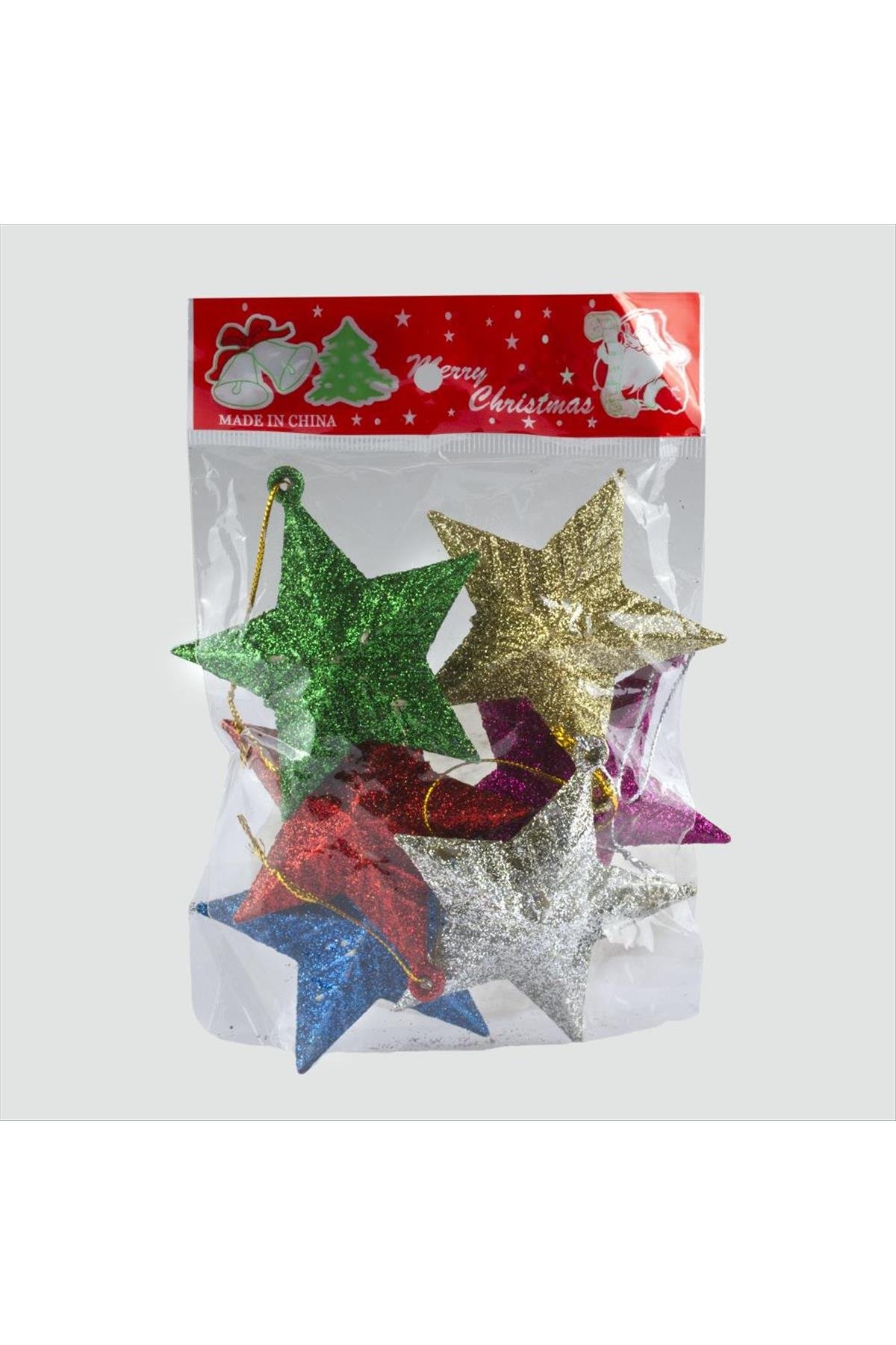 6'lı Simli Yıldız Figürlü Yılbaşı Ağaç Süsü