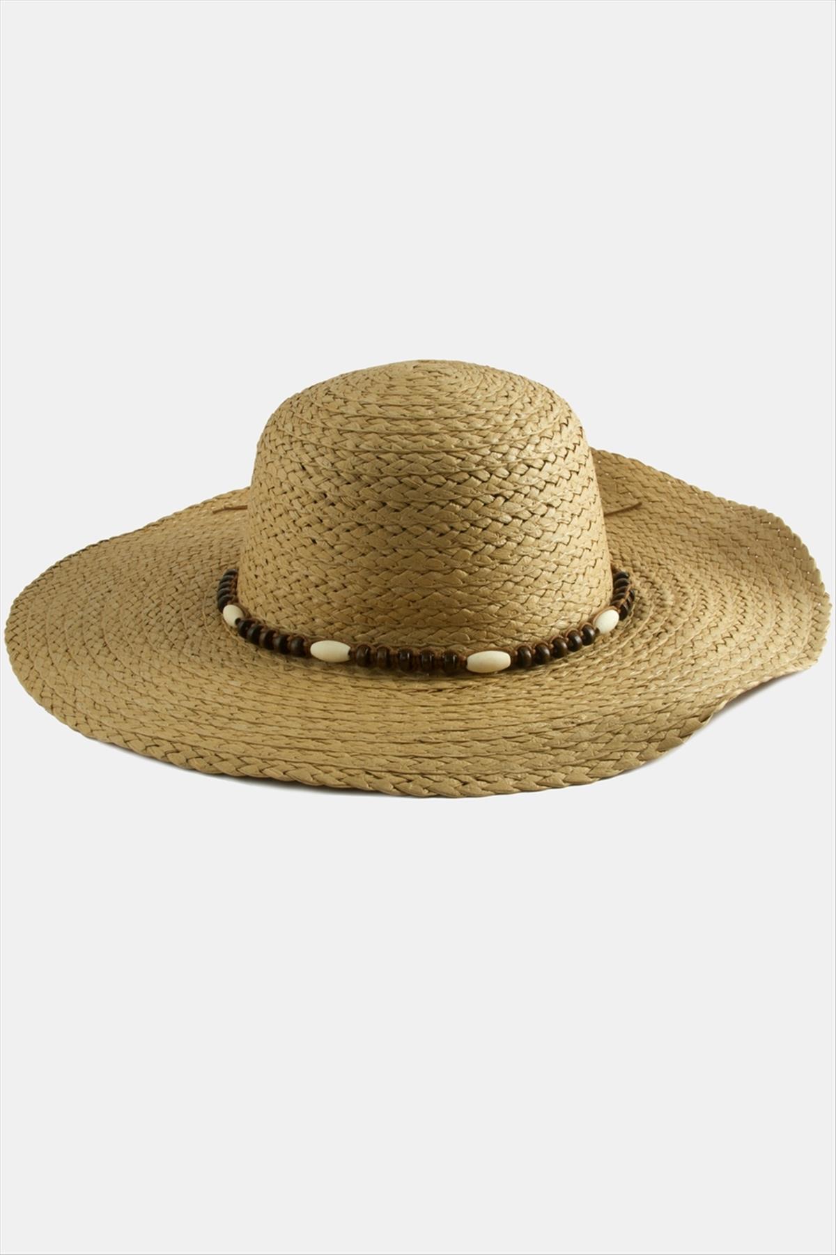Ahşap Boncuklu Hasır Şapka