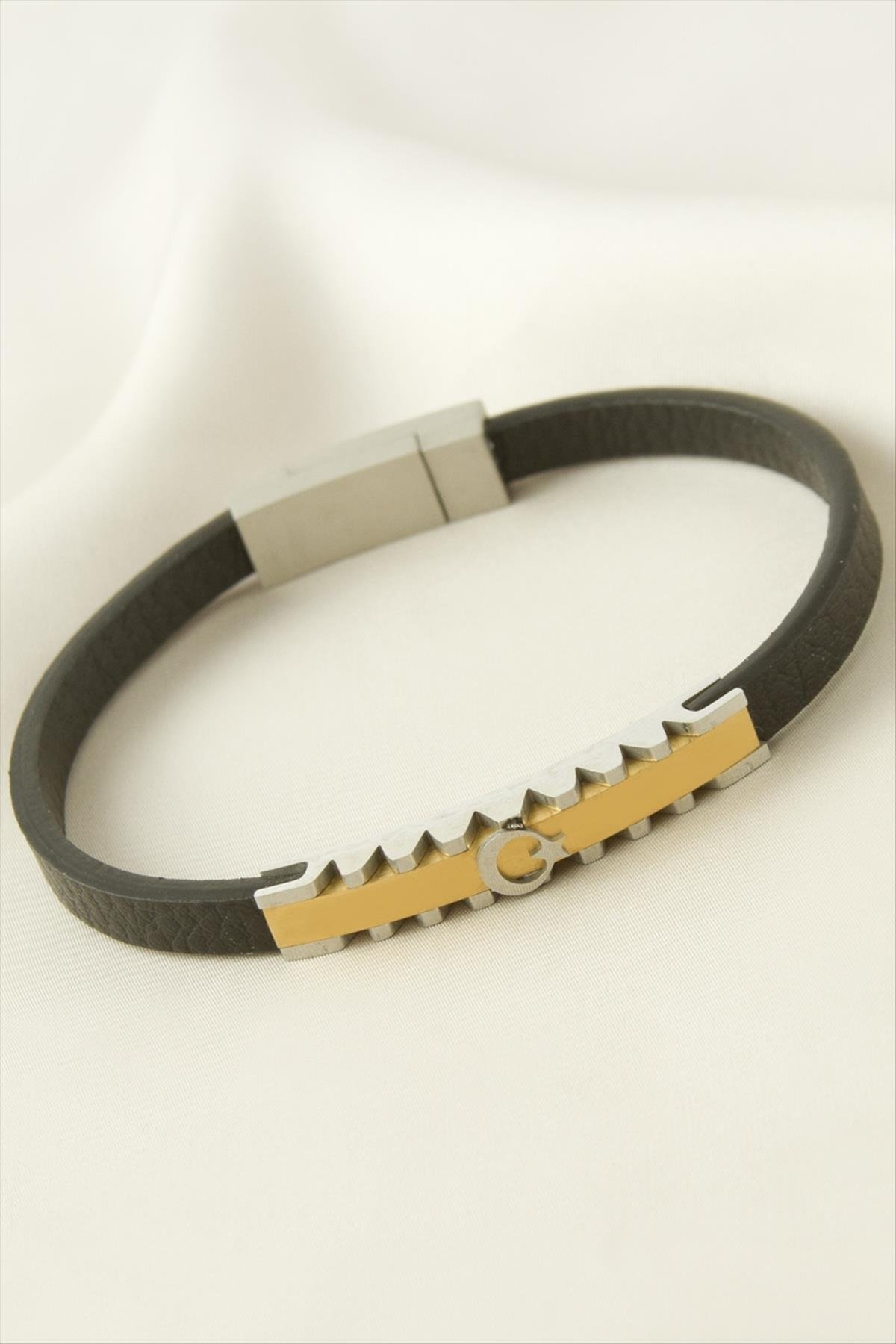 Ay Yıldız Deri Çelik Bileklik