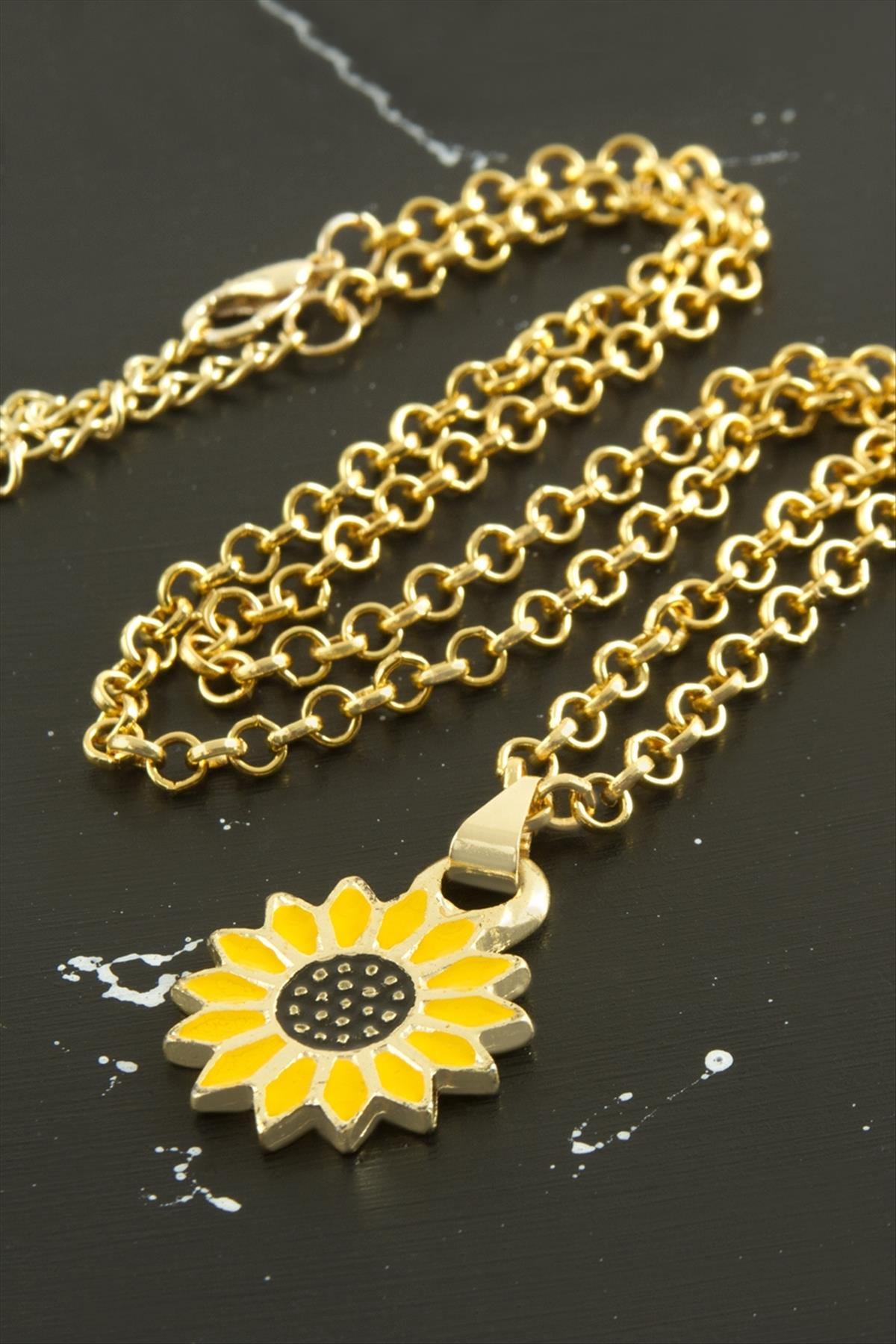 Ayçiçeği Mineli Kutulu Kolye