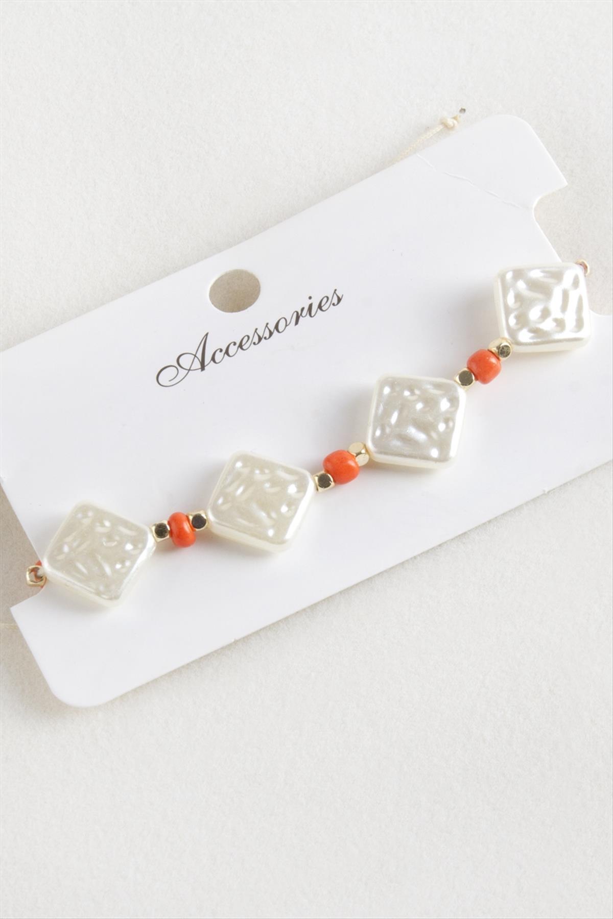 Baklava Boncuk İnci Makrome İp Bileklik