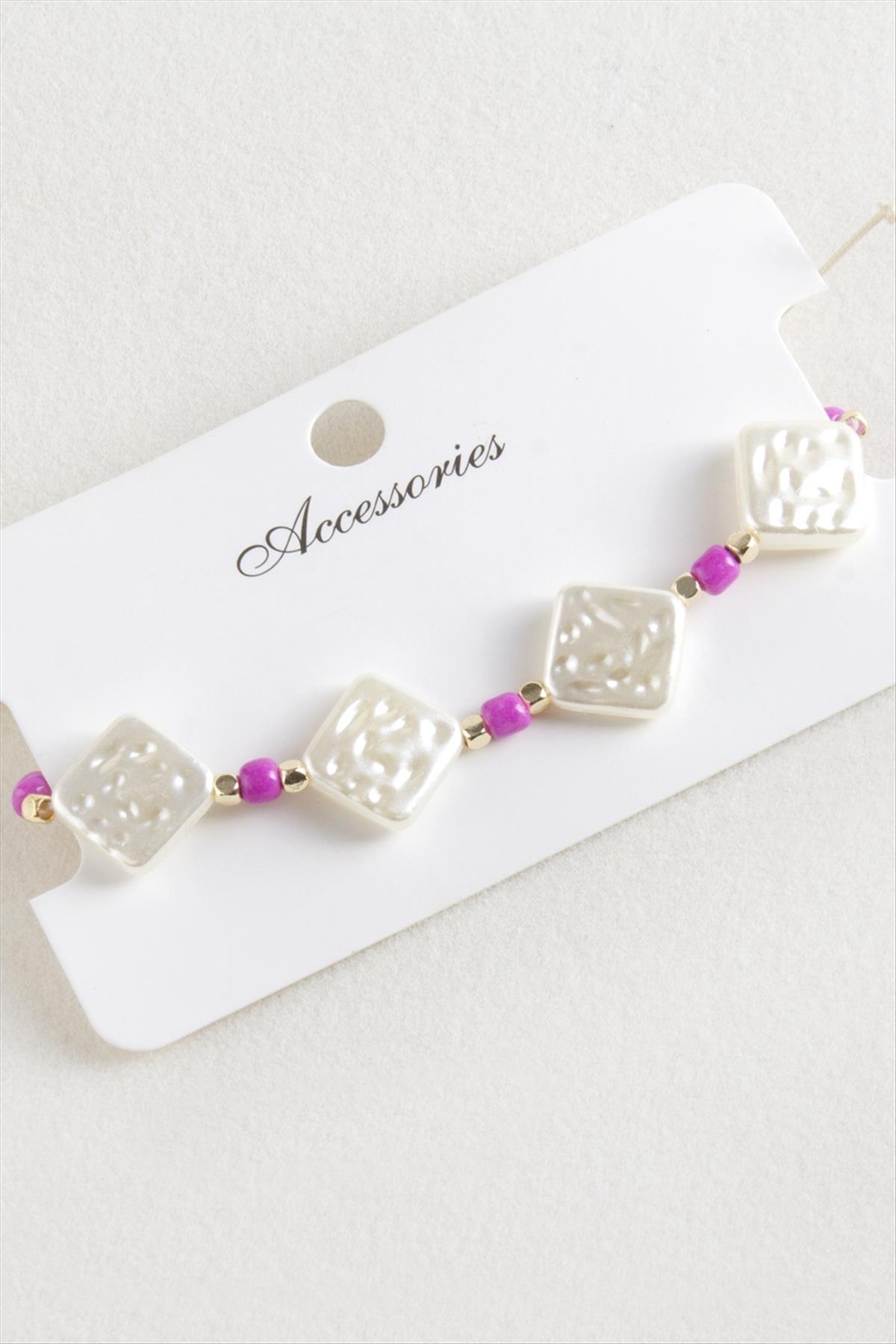 Baklava Boncuk İnci Makrome İp Bileklik