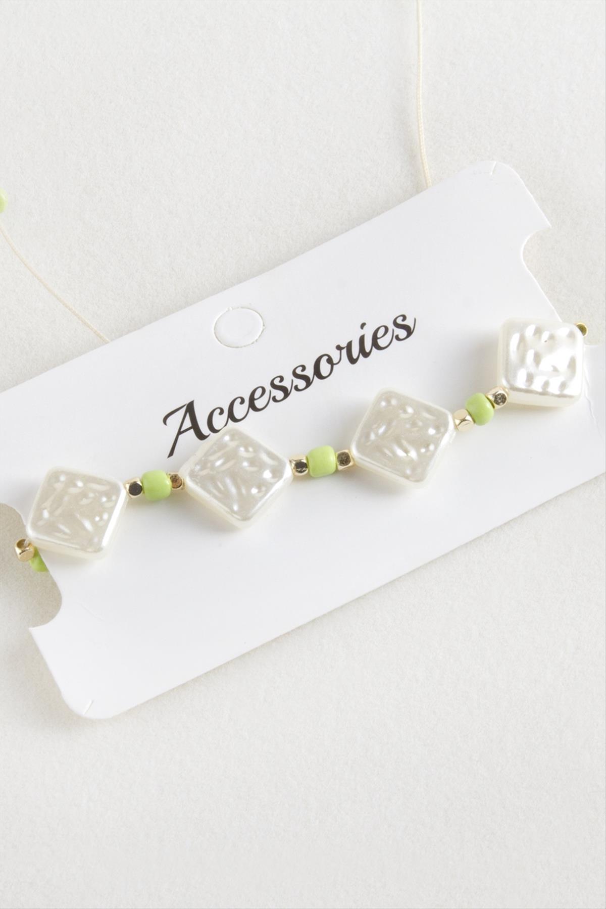 Baklava Boncuk İnci Makrome İp Bileklik