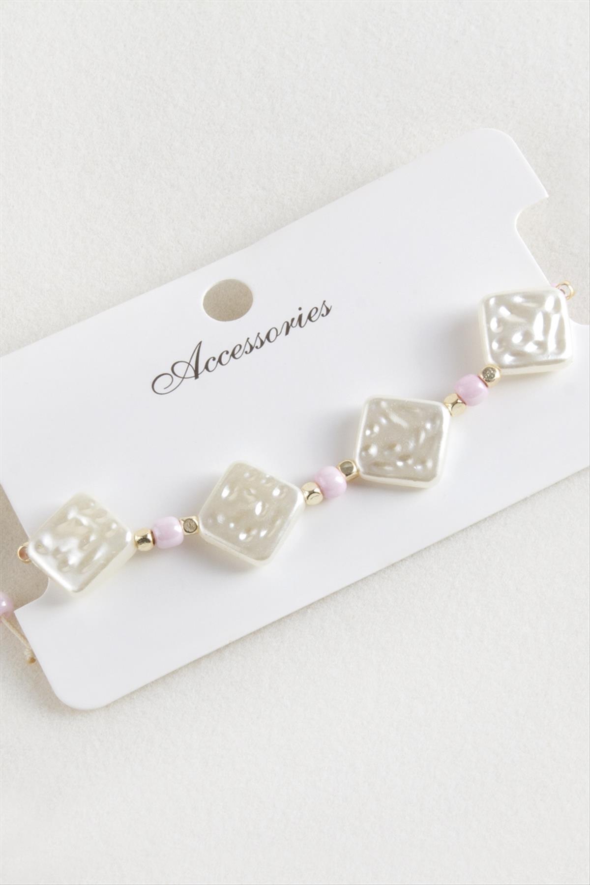 Baklava Boncuk İnci Makrome İp Bileklik