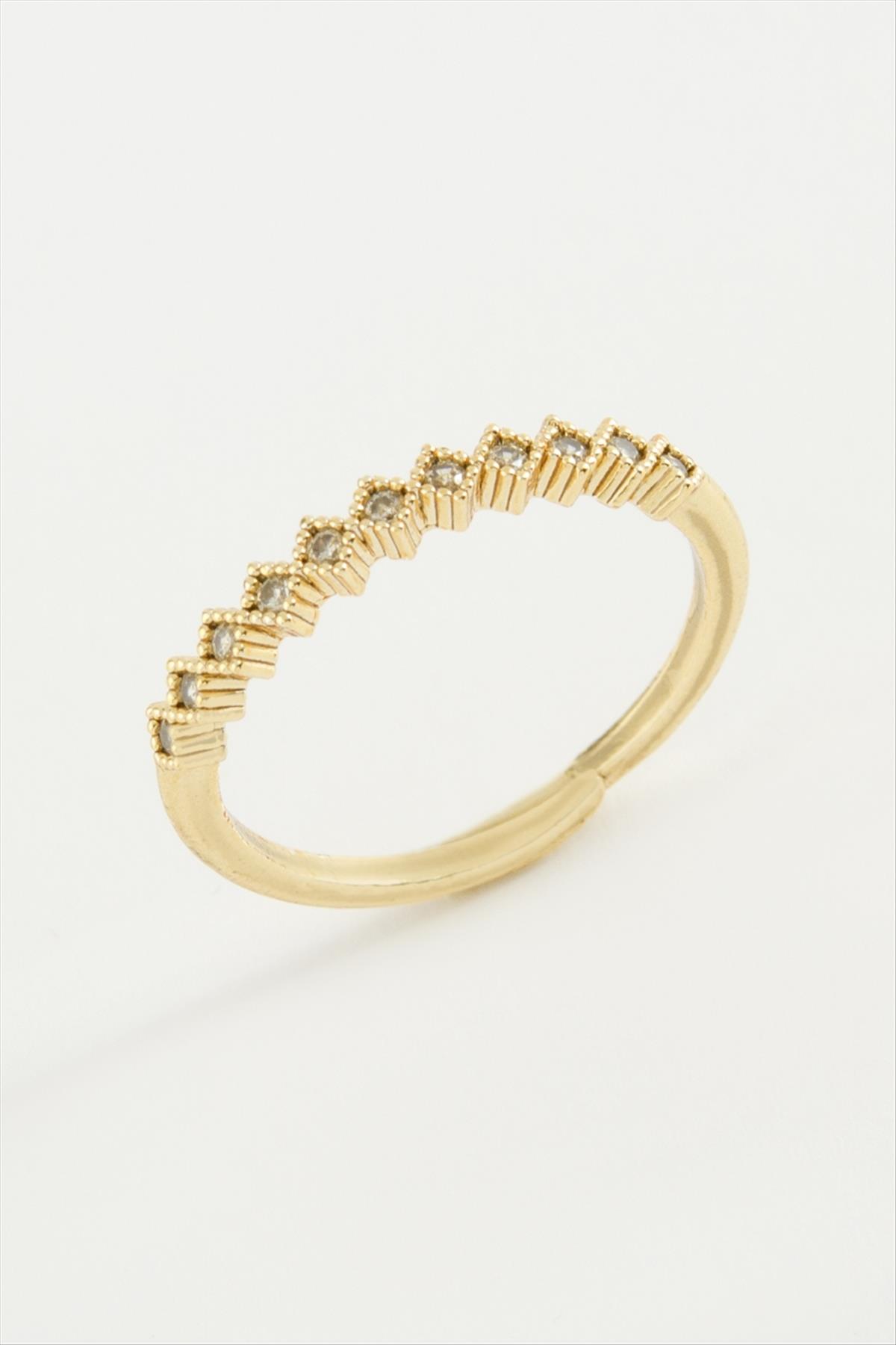 Baklava Şekli Taşlı Metal Yüzük