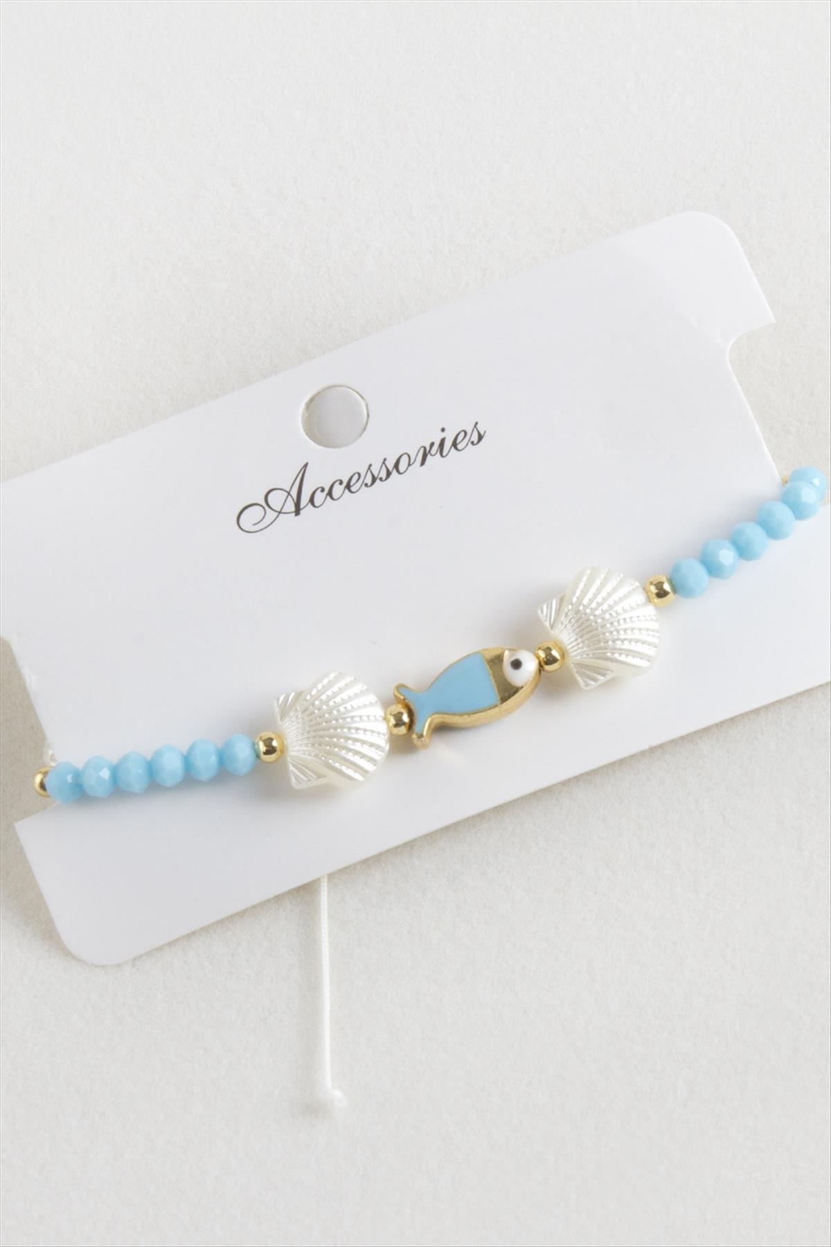 Balık İstiridye İnci Kristal Makrome İp Bileklik