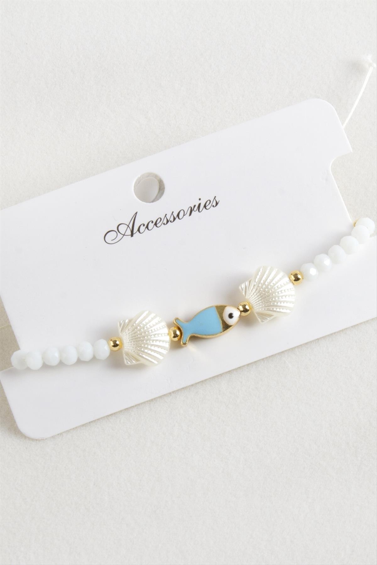 Balık İstiridye İnci Kristal Makrome İp Bileklik