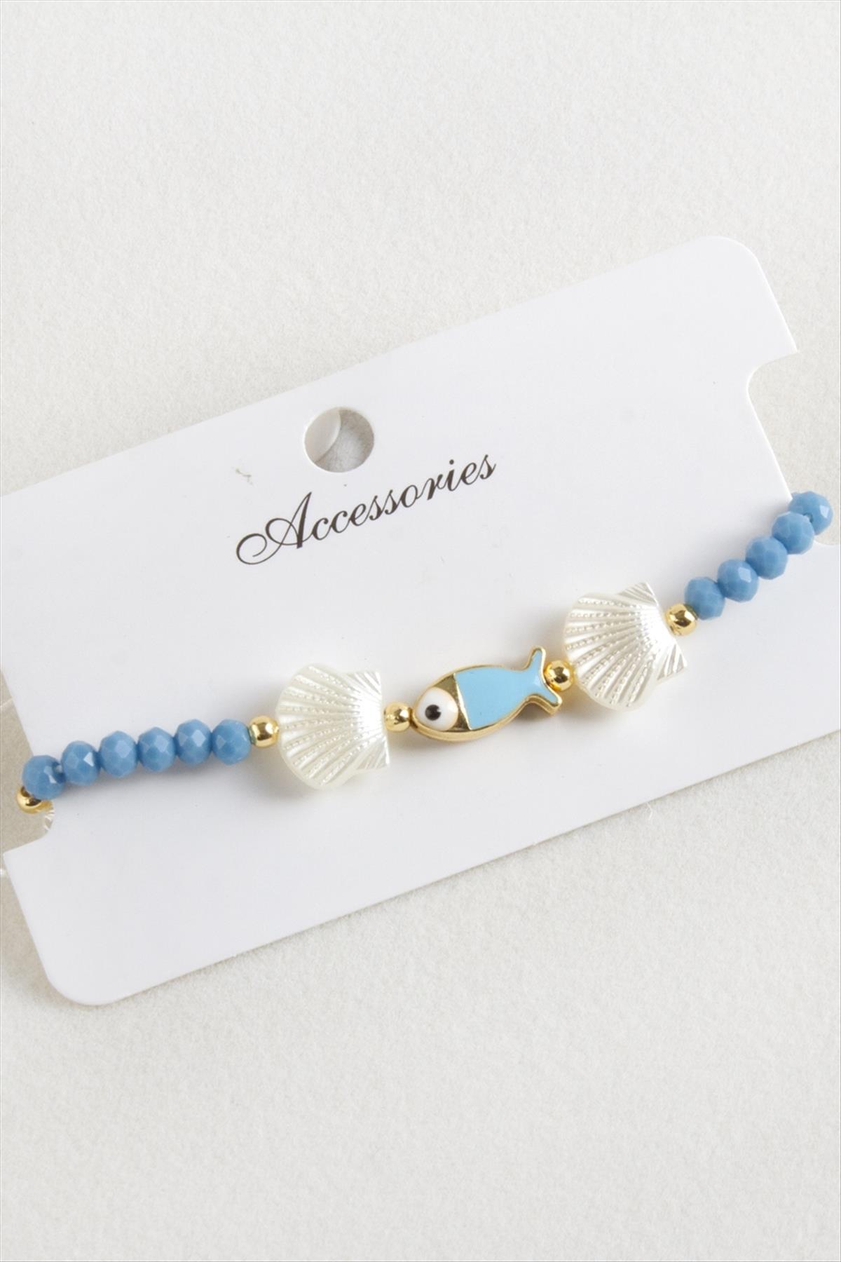 Balık İstiridye İnci Kristal Makrome İp Bileklik