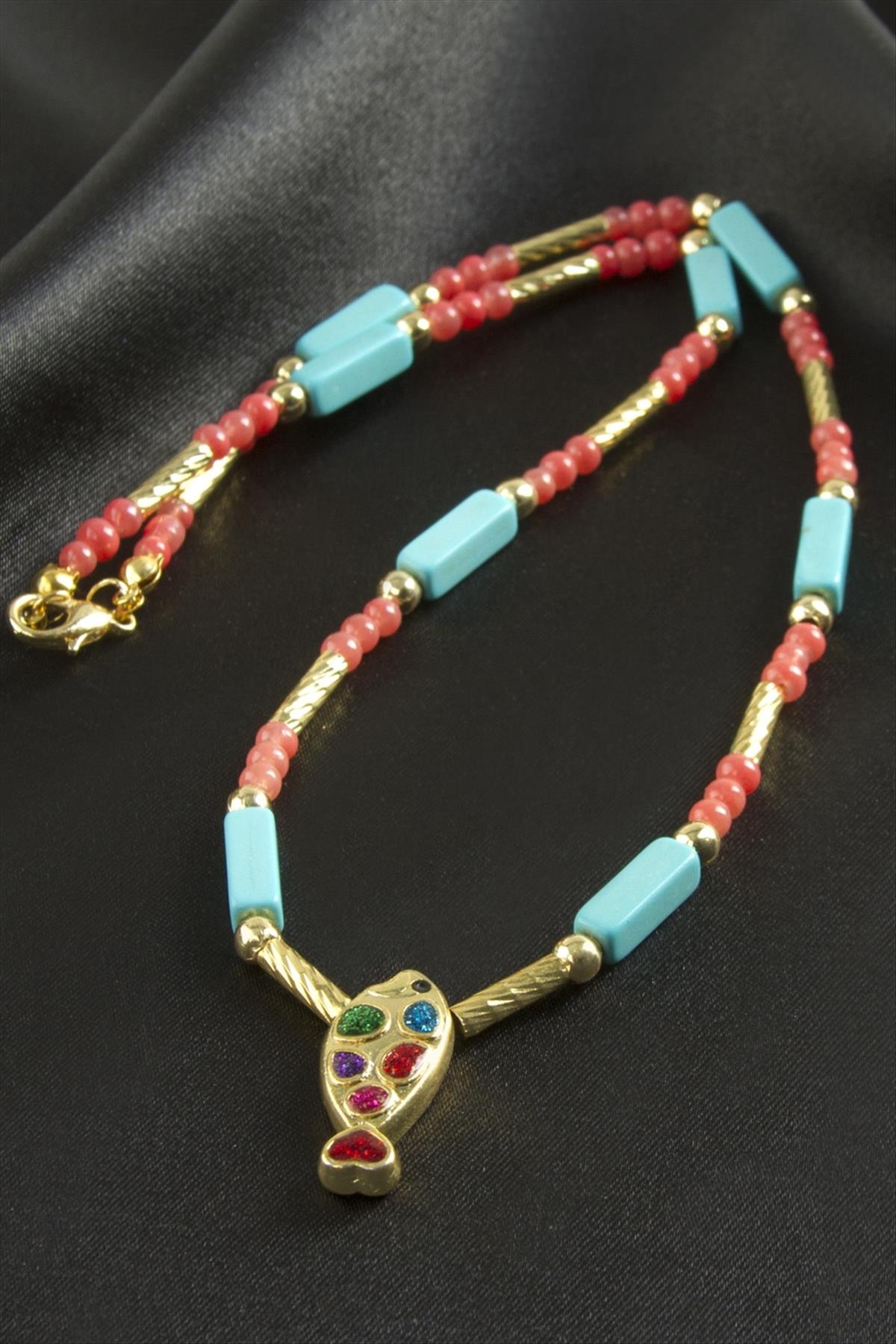 Balık Taşlı Boncuk Kolye