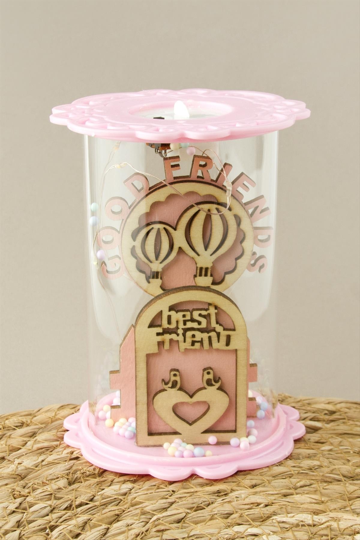 Balon Kuş Ahşap Işıklı Led Fanus