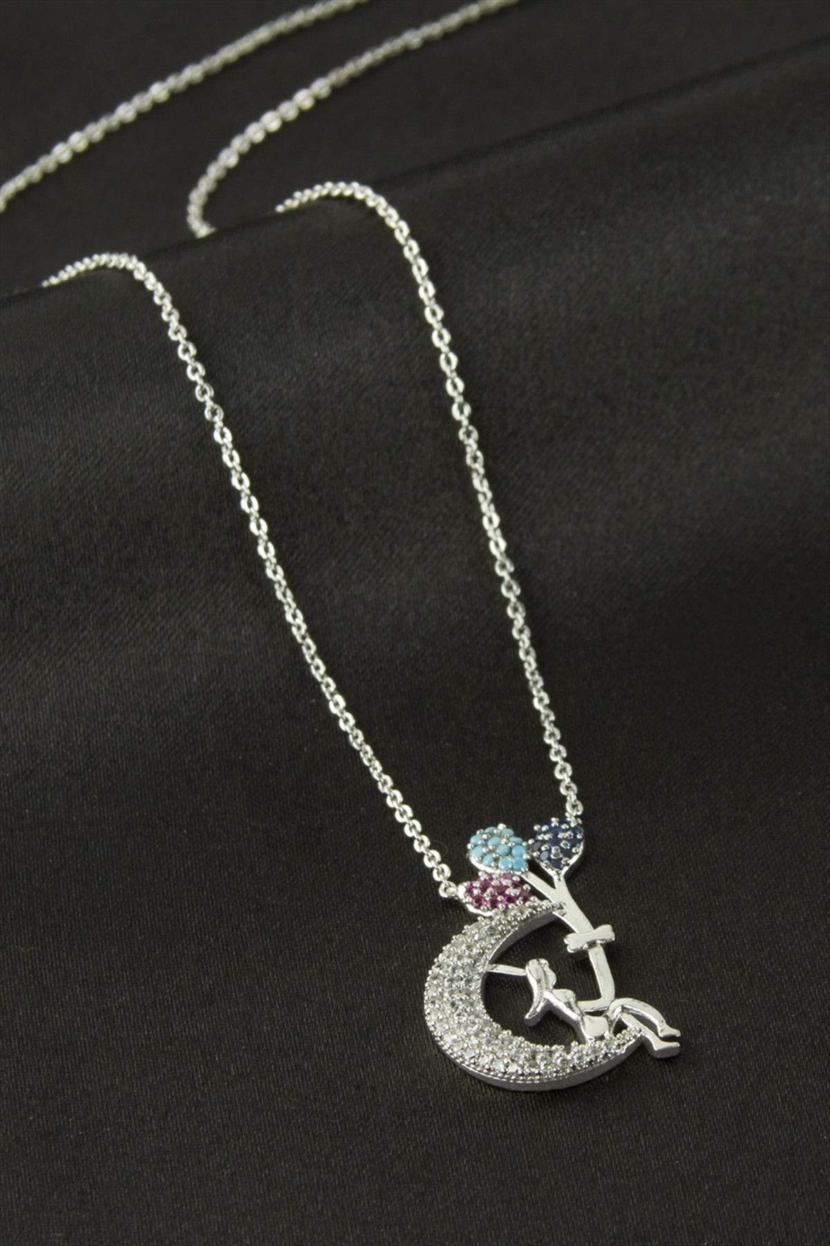 Balonlu Kız Çocuk Zirkon Taşlı Kolye