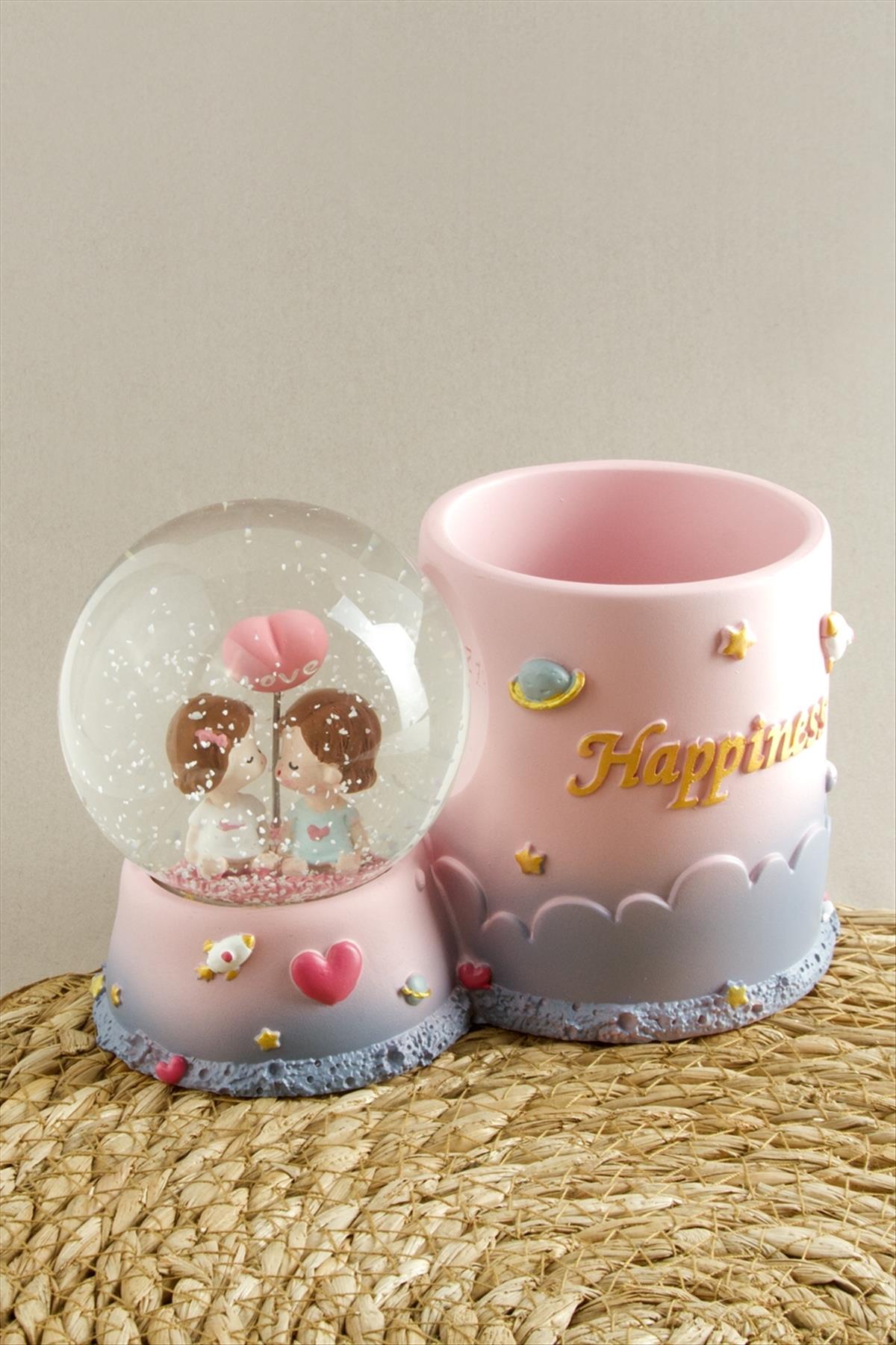 Balonlu Kız Çocuklar Işıklı Kar Küresi Orta