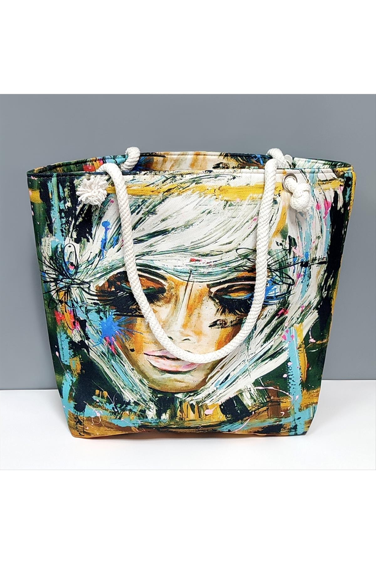 Bayan Yüz Desenli Plaj Çantası