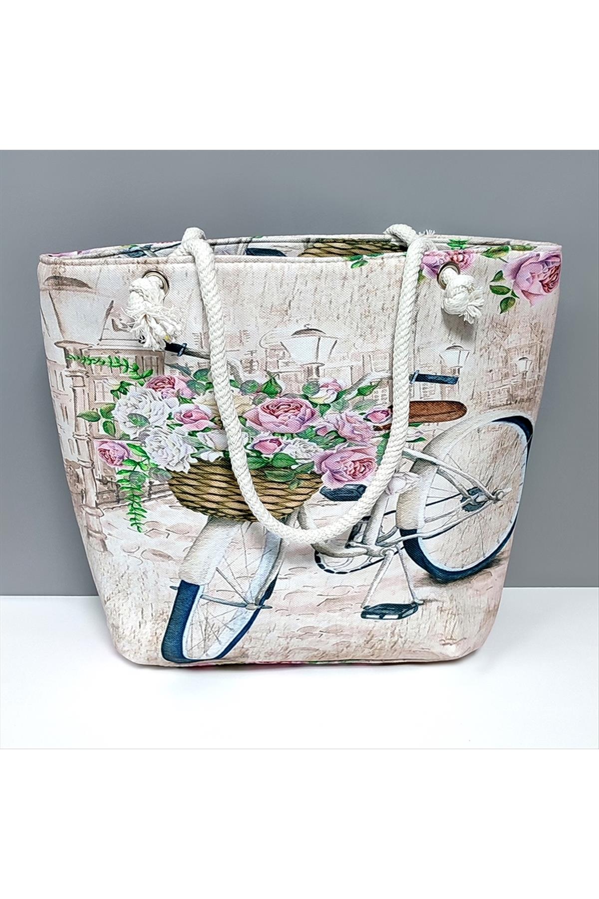 Bisiklet Desenli Plaj Çantası