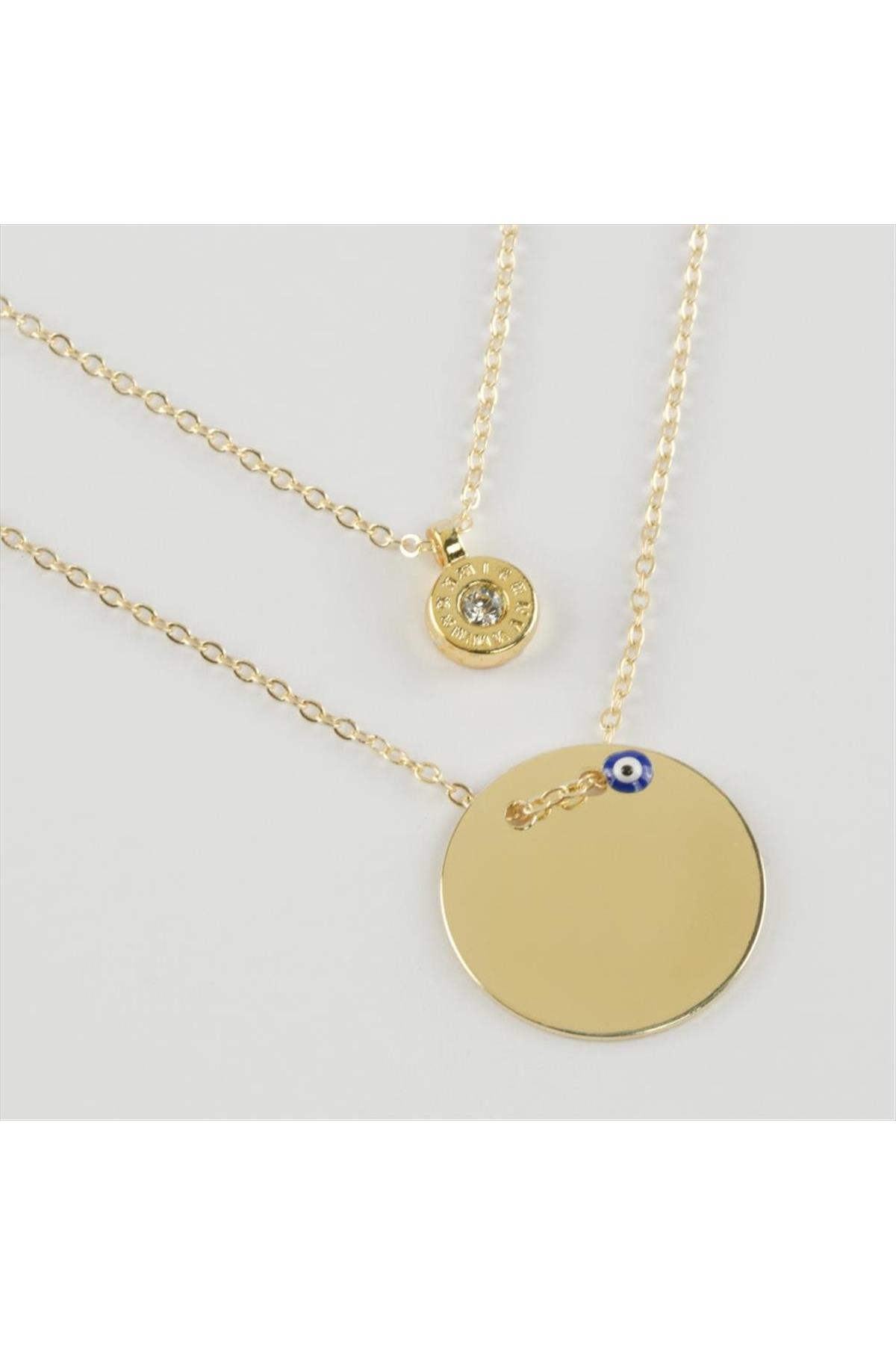 Boş Plaka Figürlü İkili Kolye