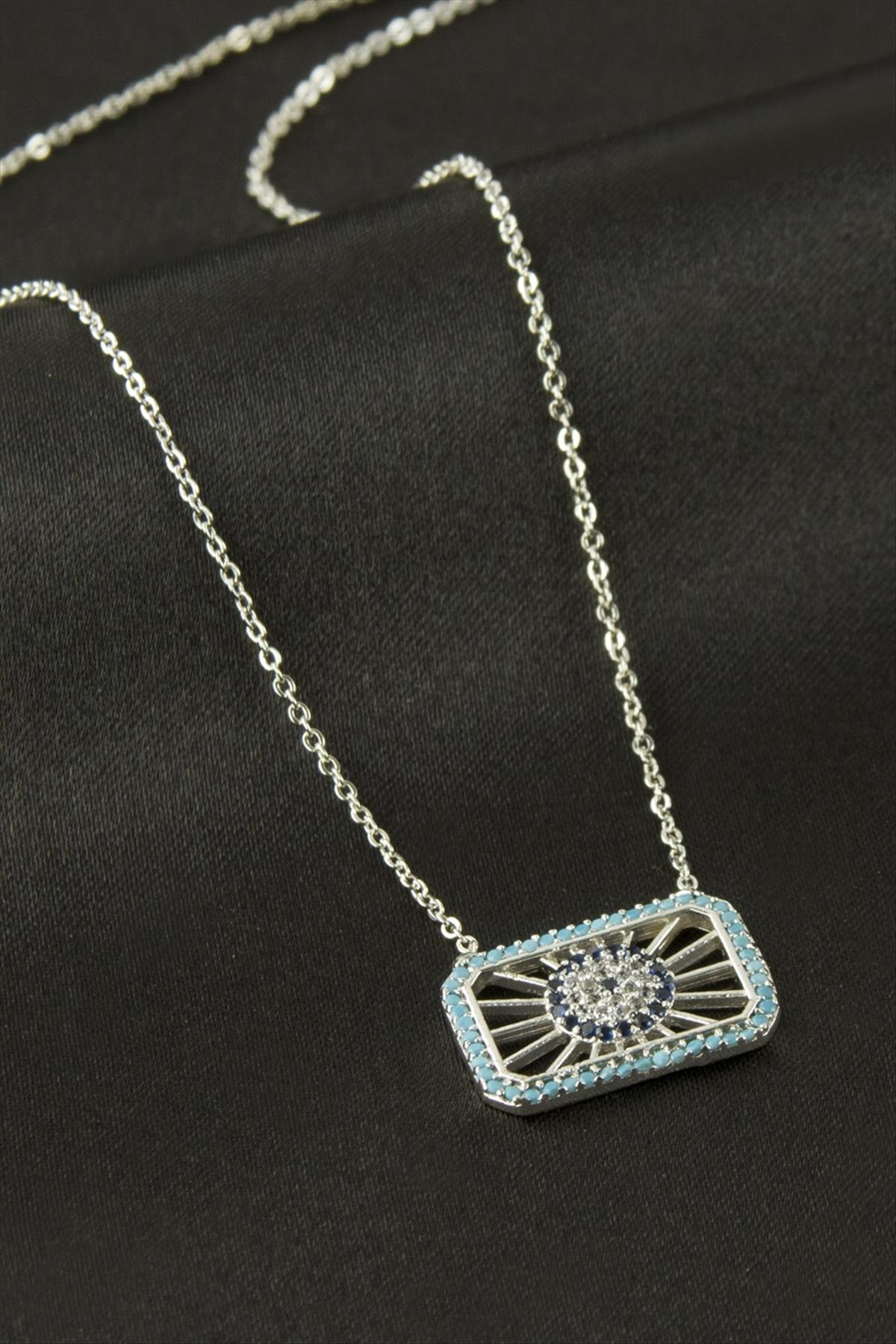 Çerçeve Nazar Zirkon Taşlı Kolye