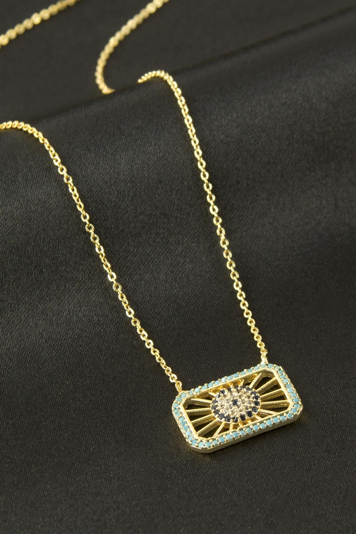 Çerçeve Nazar Zirkon Taşlı Kolye