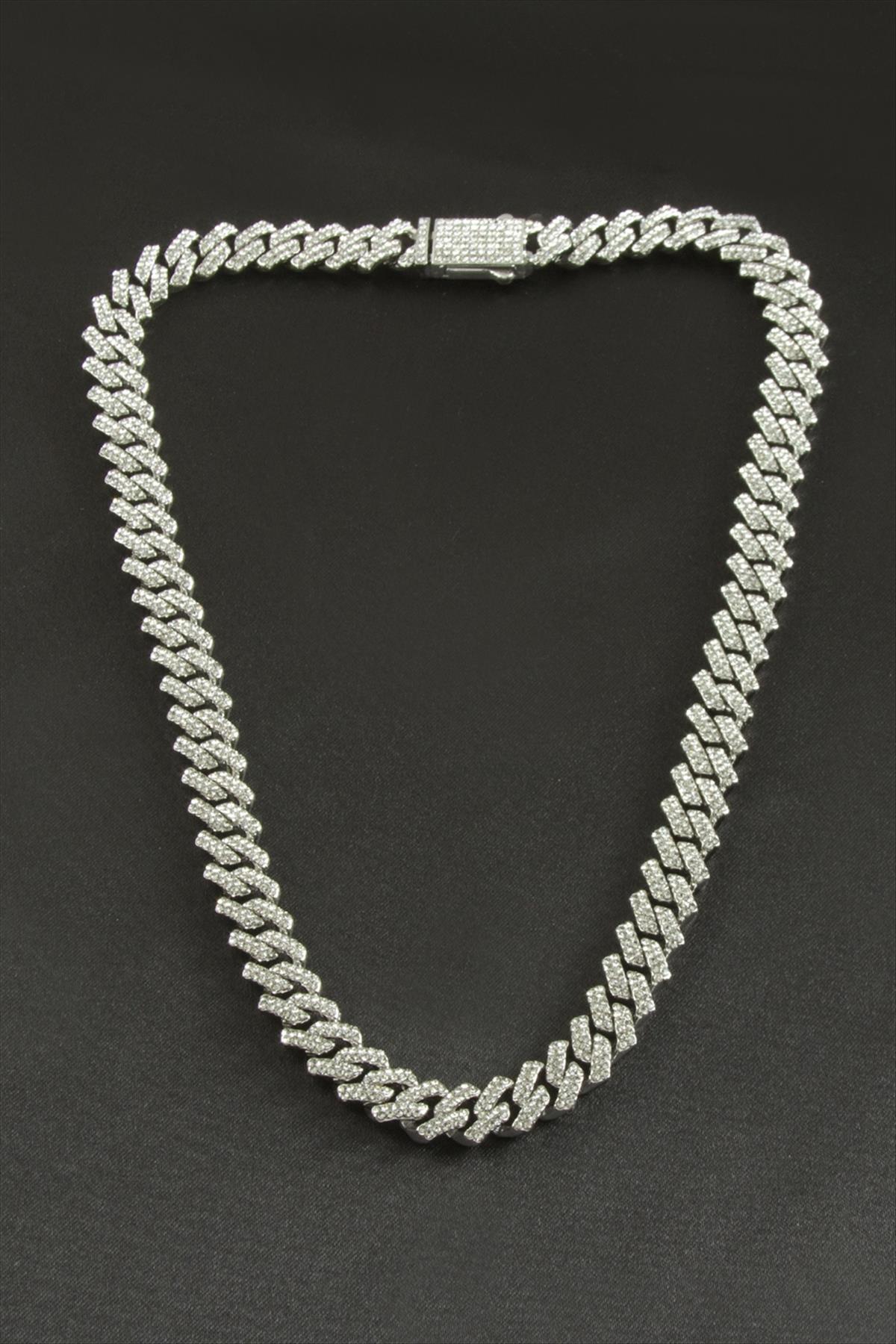 Chain Zikzak Zirkon Taşlı Lüks Çelik Kolye