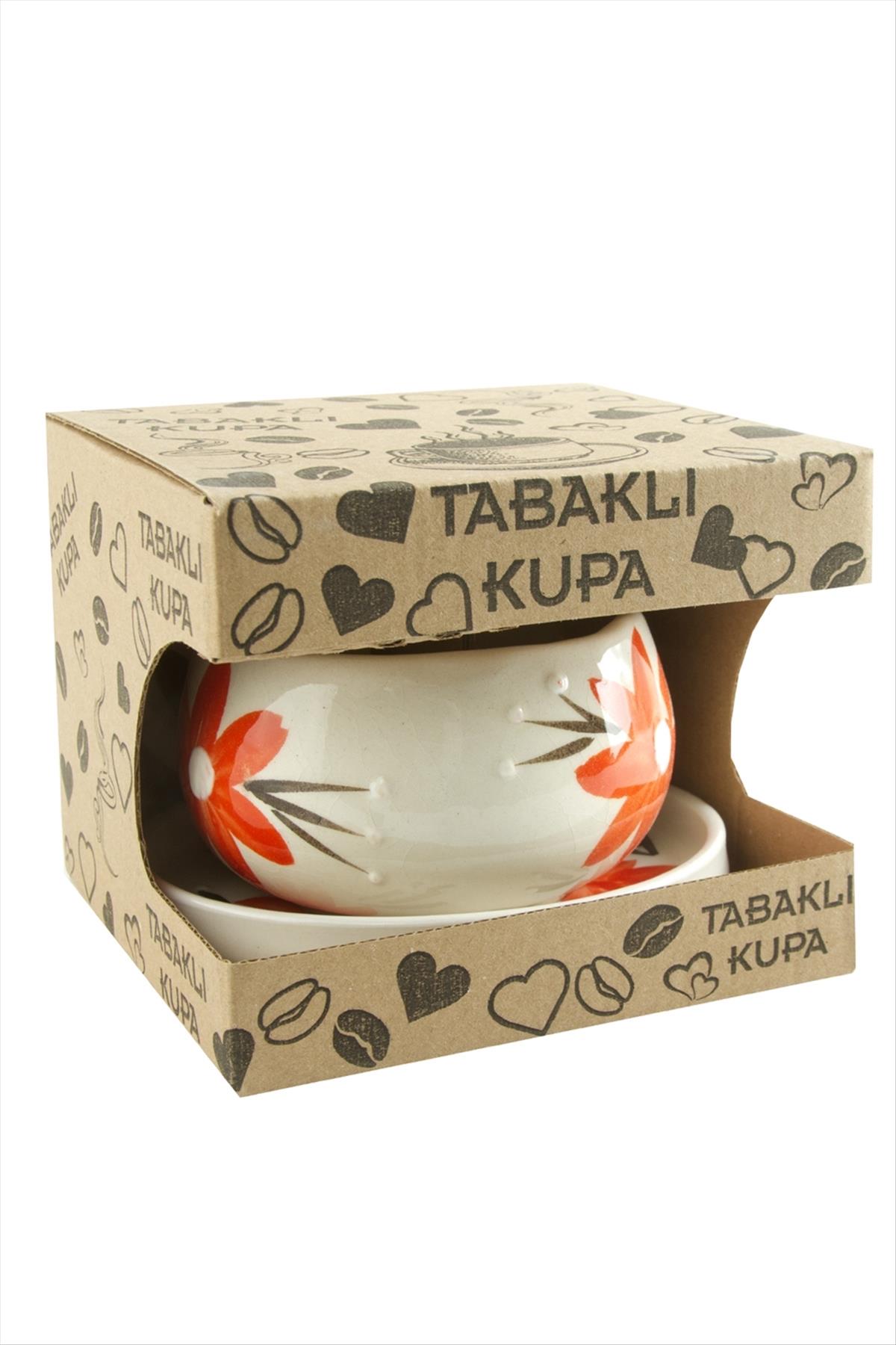 Çiçek Desenli Seramik Tabaklı Kupa