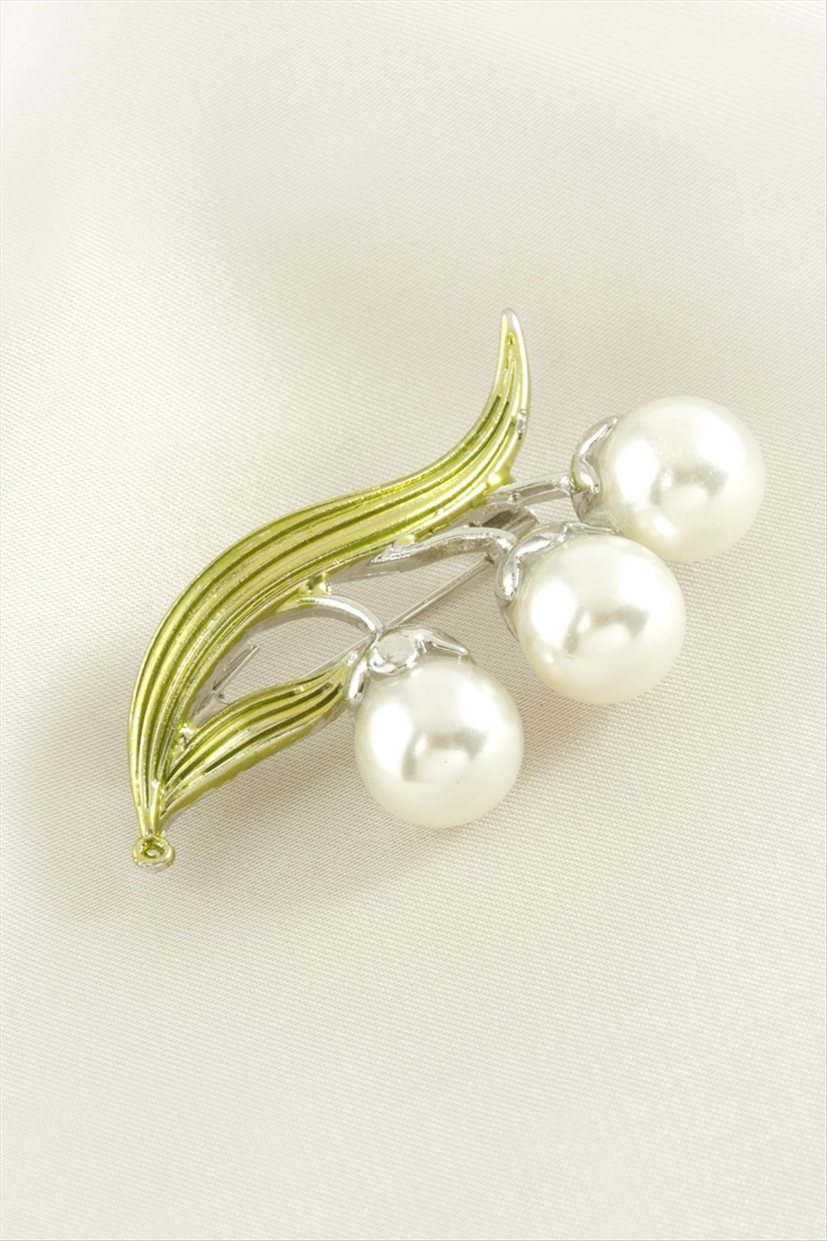 Çiçek Mineli İnci Broş