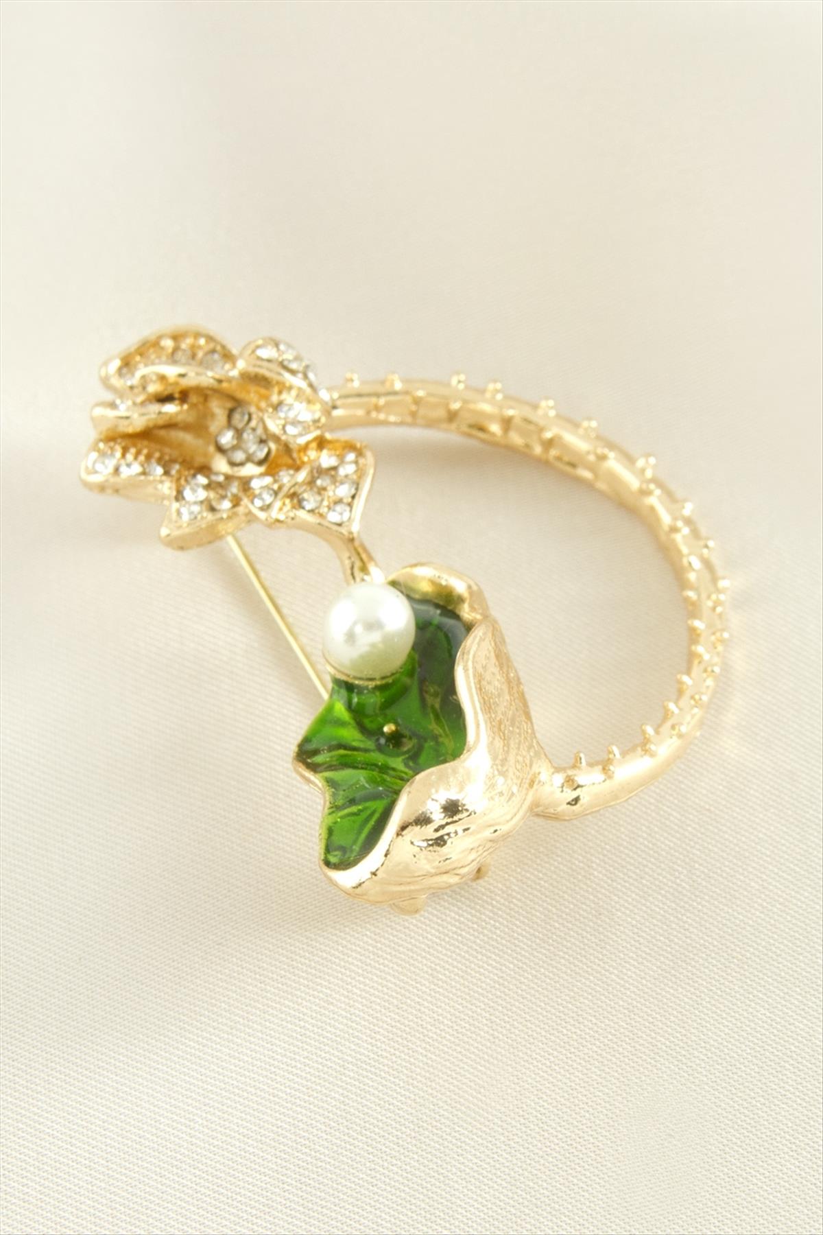 Çiçek Mineli Taşlı Broş