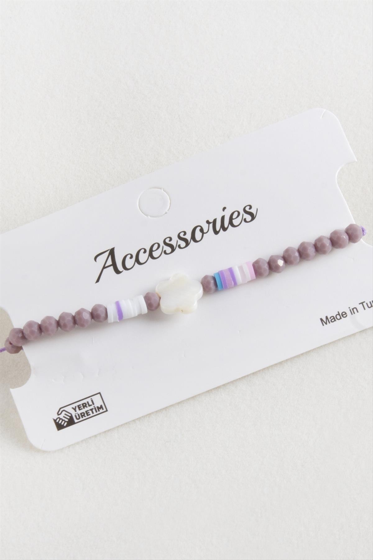 Çiçek Sedef Kristal Makrome İp Bileklik