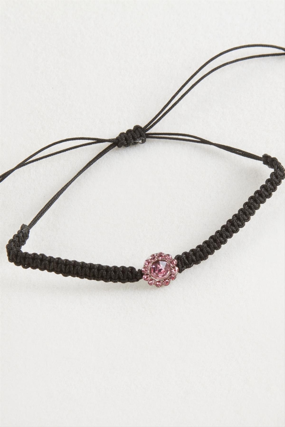 Çiçek Taşlı Makrome Örgülü Bileklik