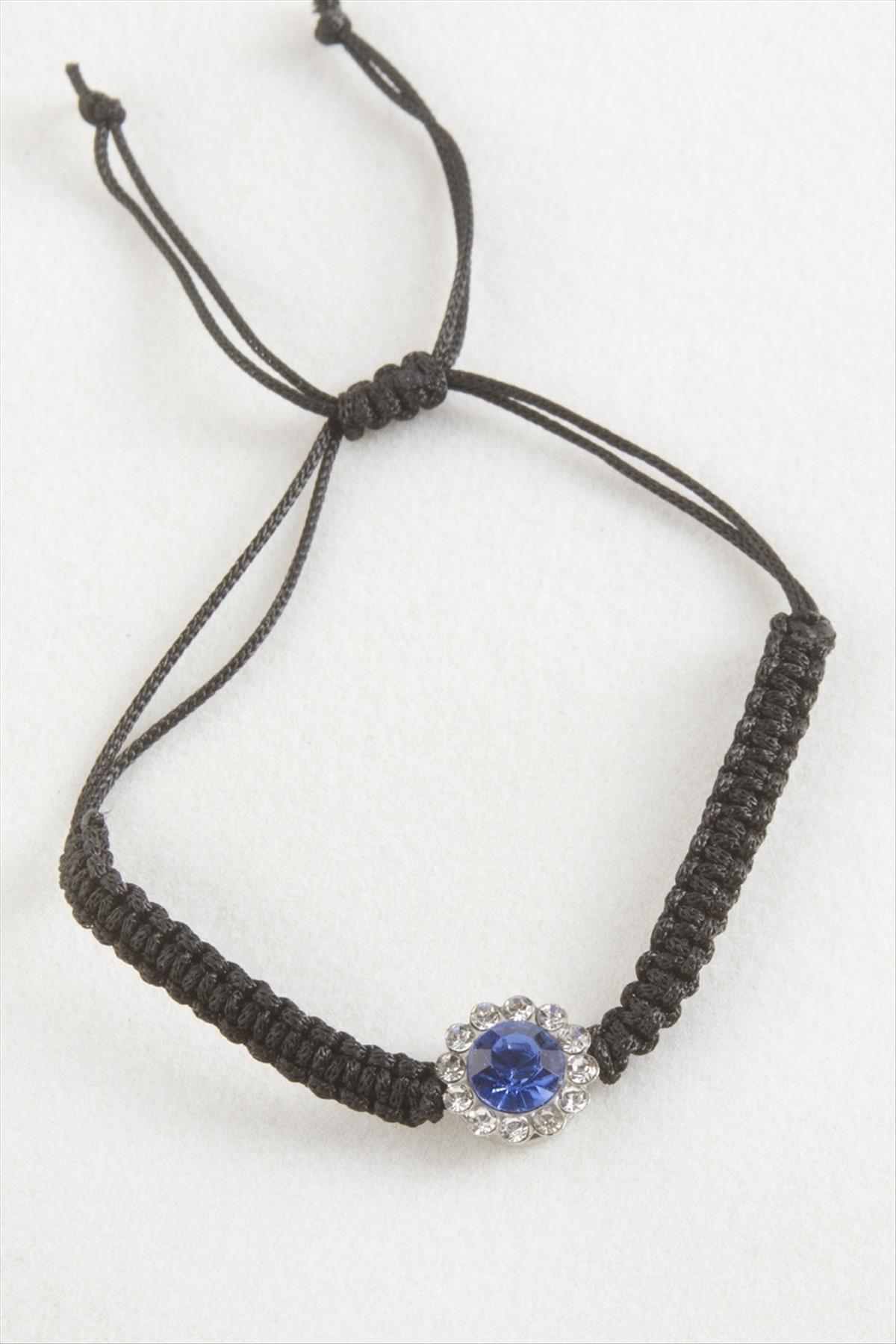 Çiçek Taşlı Makrome Örgülü Bileklik