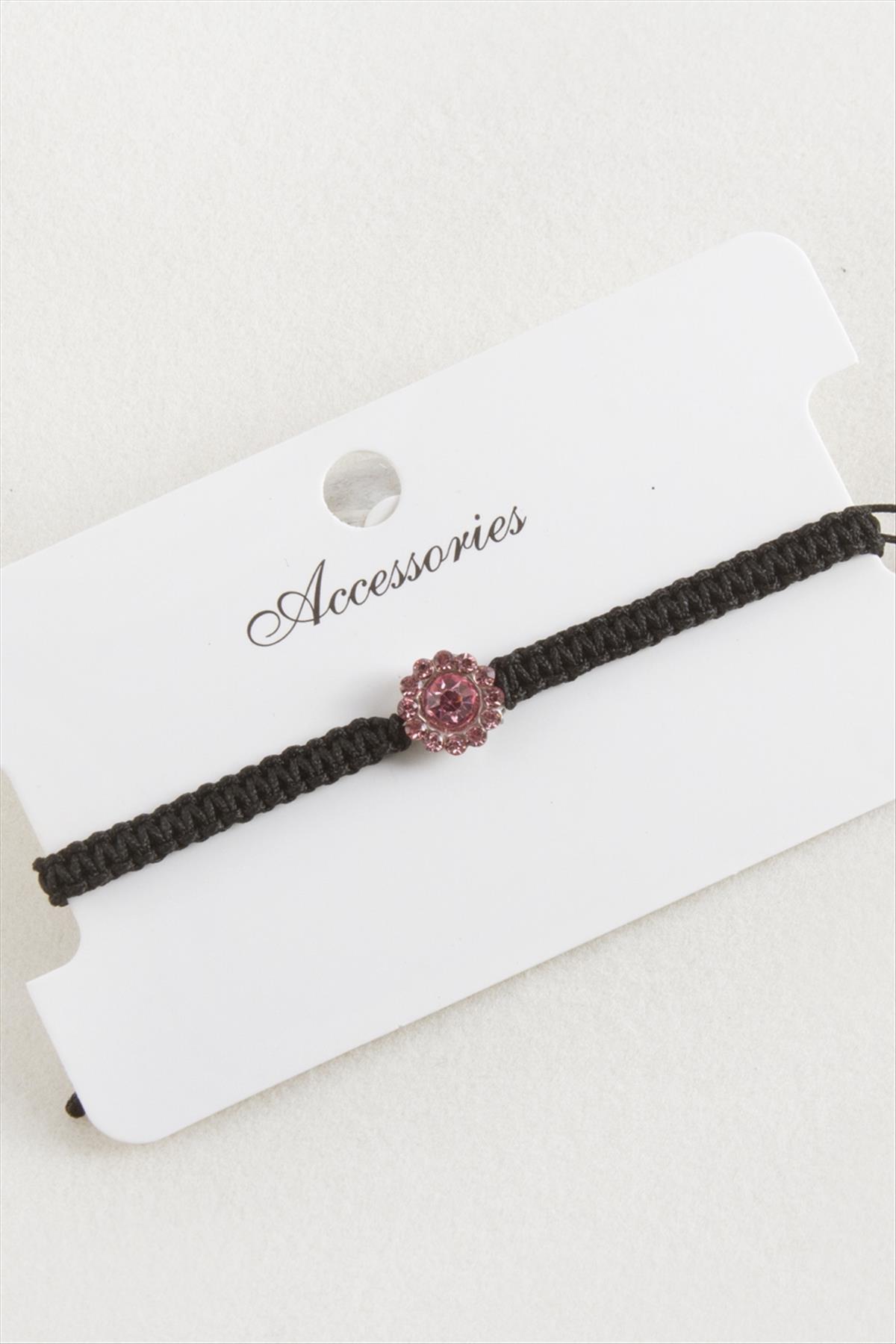 Çiçek Taşlı Makrome Örgülü Bileklik