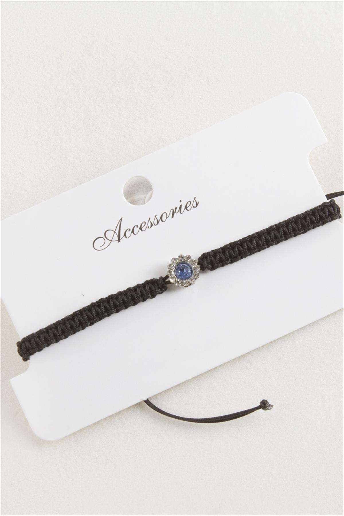 Çiçek Taşlı Makrome Örgülü Bileklik