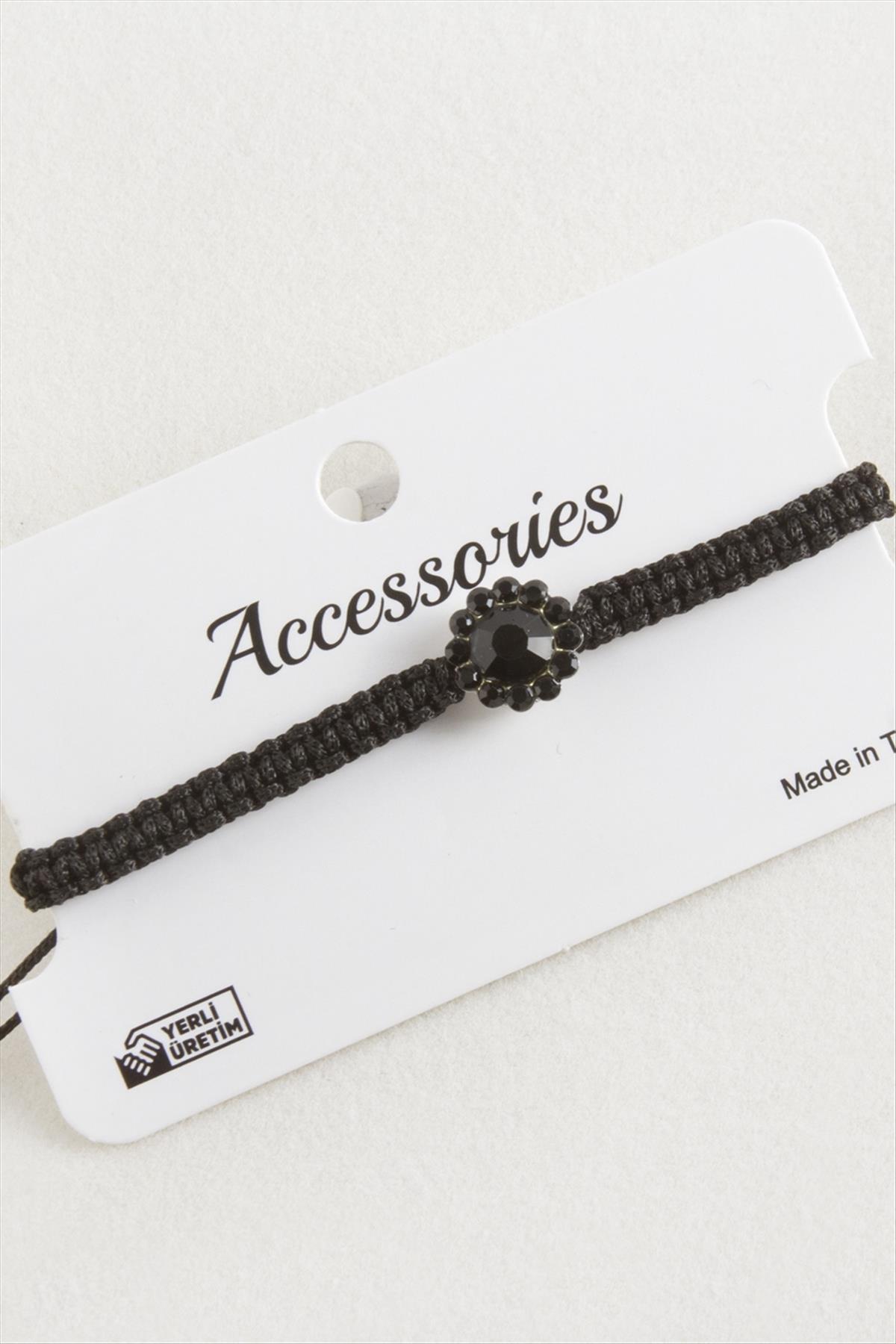 Çiçek Taşlı Makrome Örgülü Bileklik