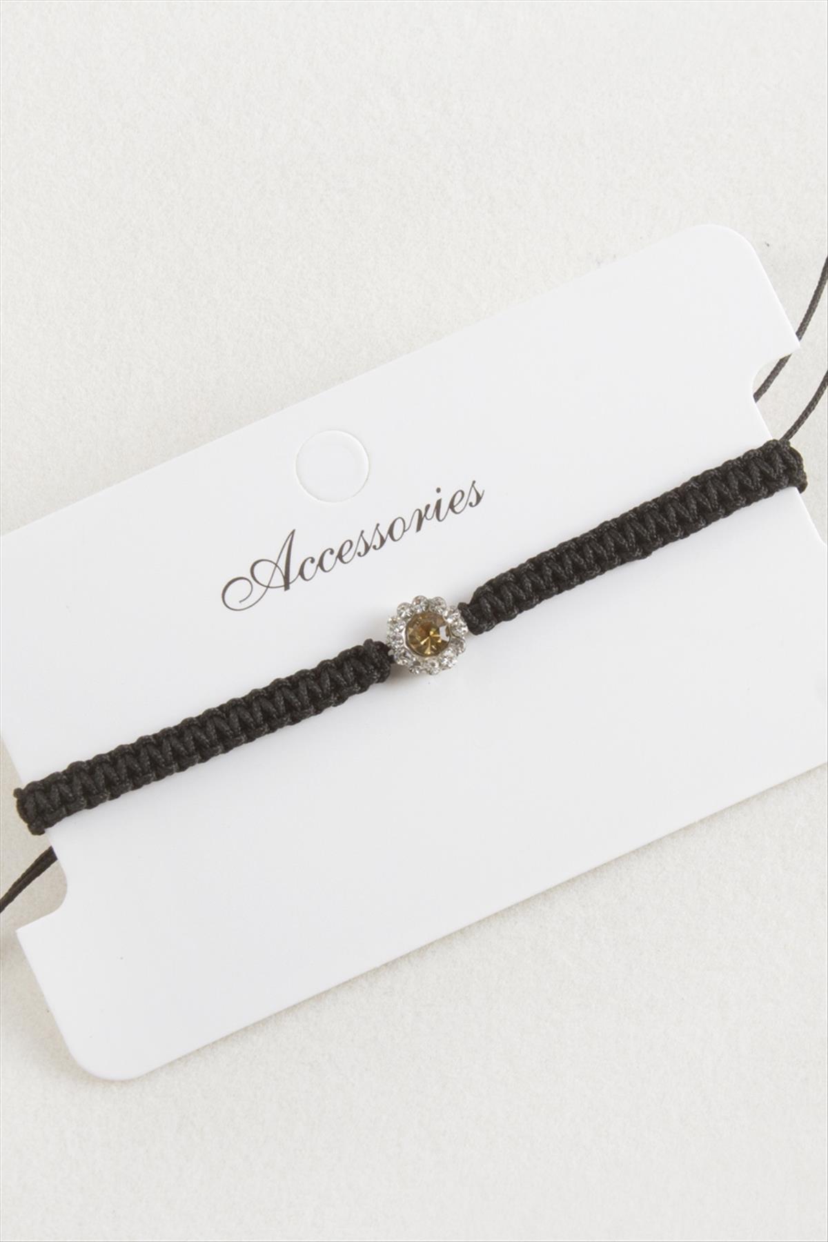 Çiçek Taşlı Makrome Örgülü Bileklik