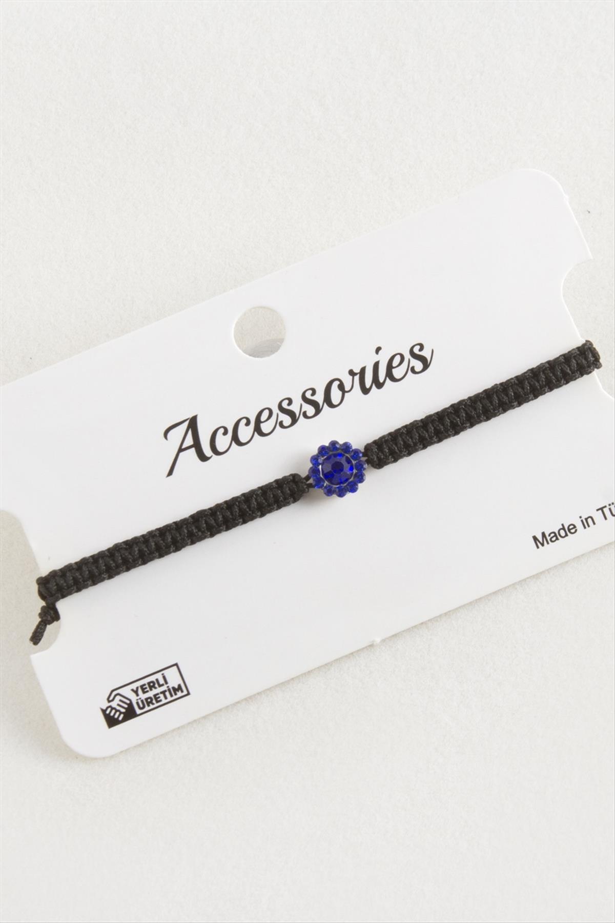 Çiçek Taşlı Makrome Örgülü Bileklik