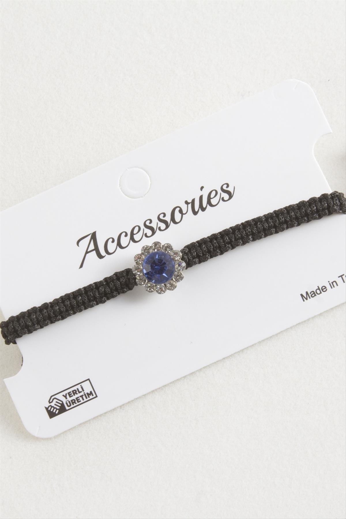 Çiçek Taşlı Makrome Örgülü Bileklik