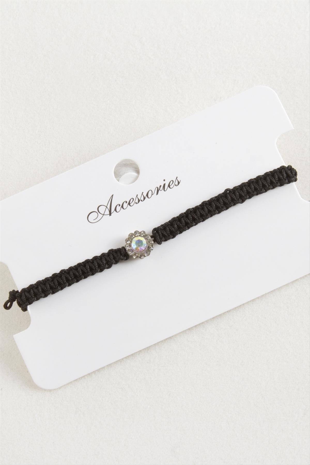 Çiçek Taşlı Makrome Örgülü Bileklik