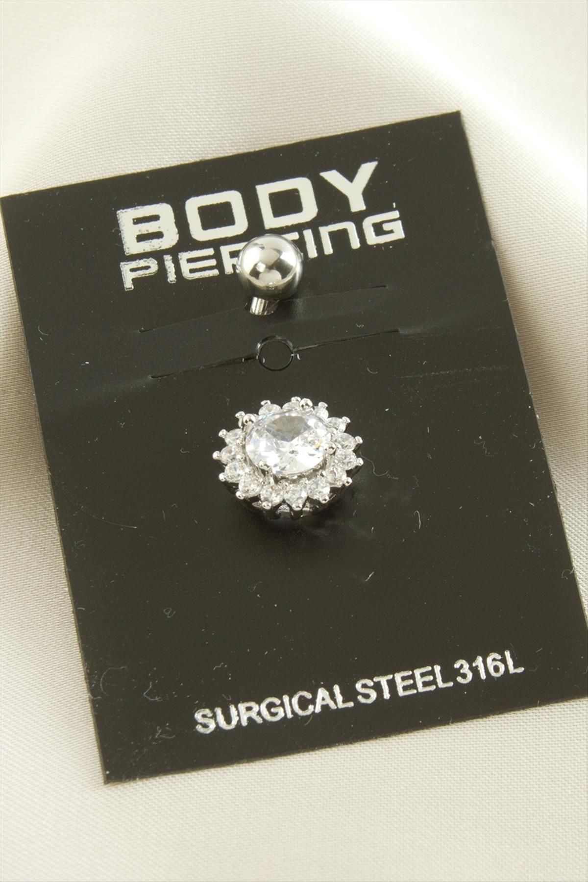 Çiçek Zirkon Taşlı Çelik Piercing 1 Adet
