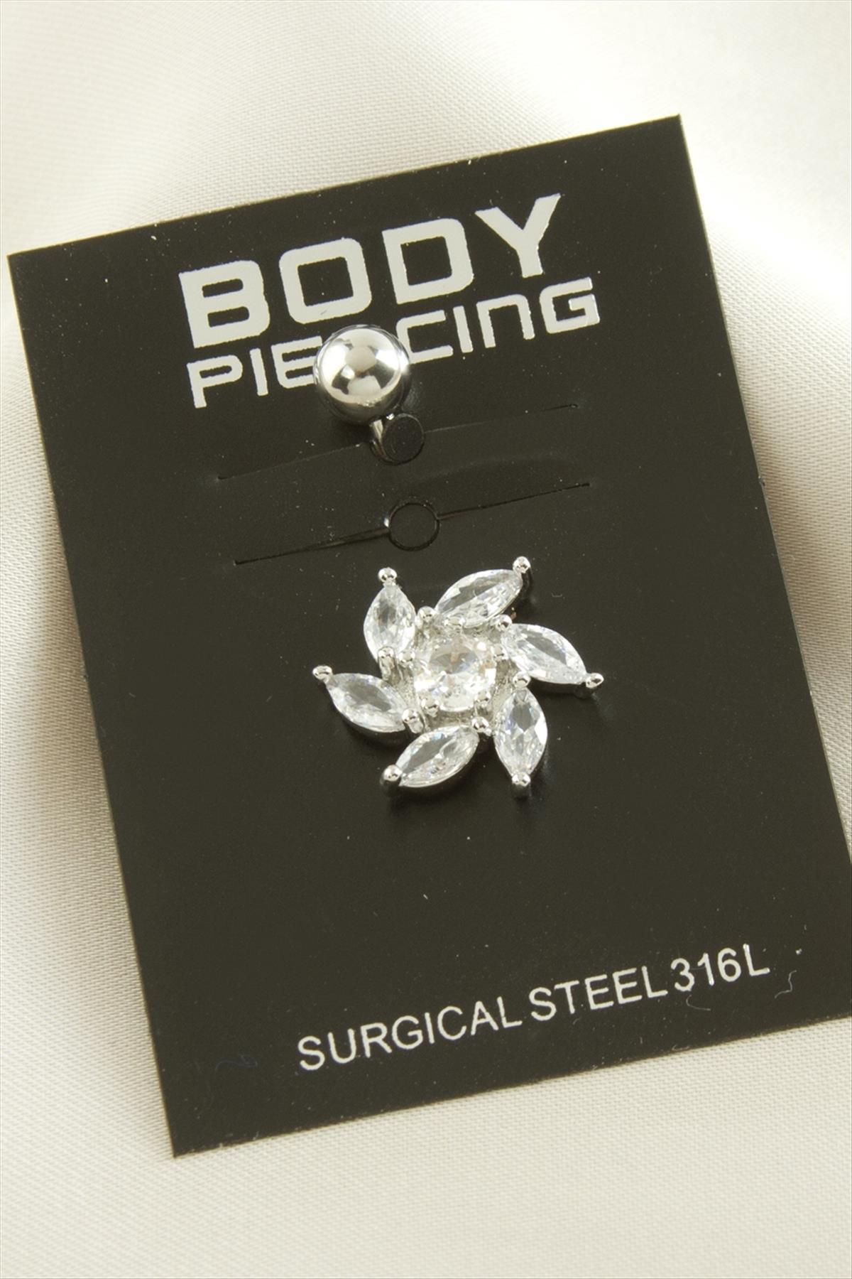 Çiçek Zirkon Taşlı Çelik Piercing 1 Adet