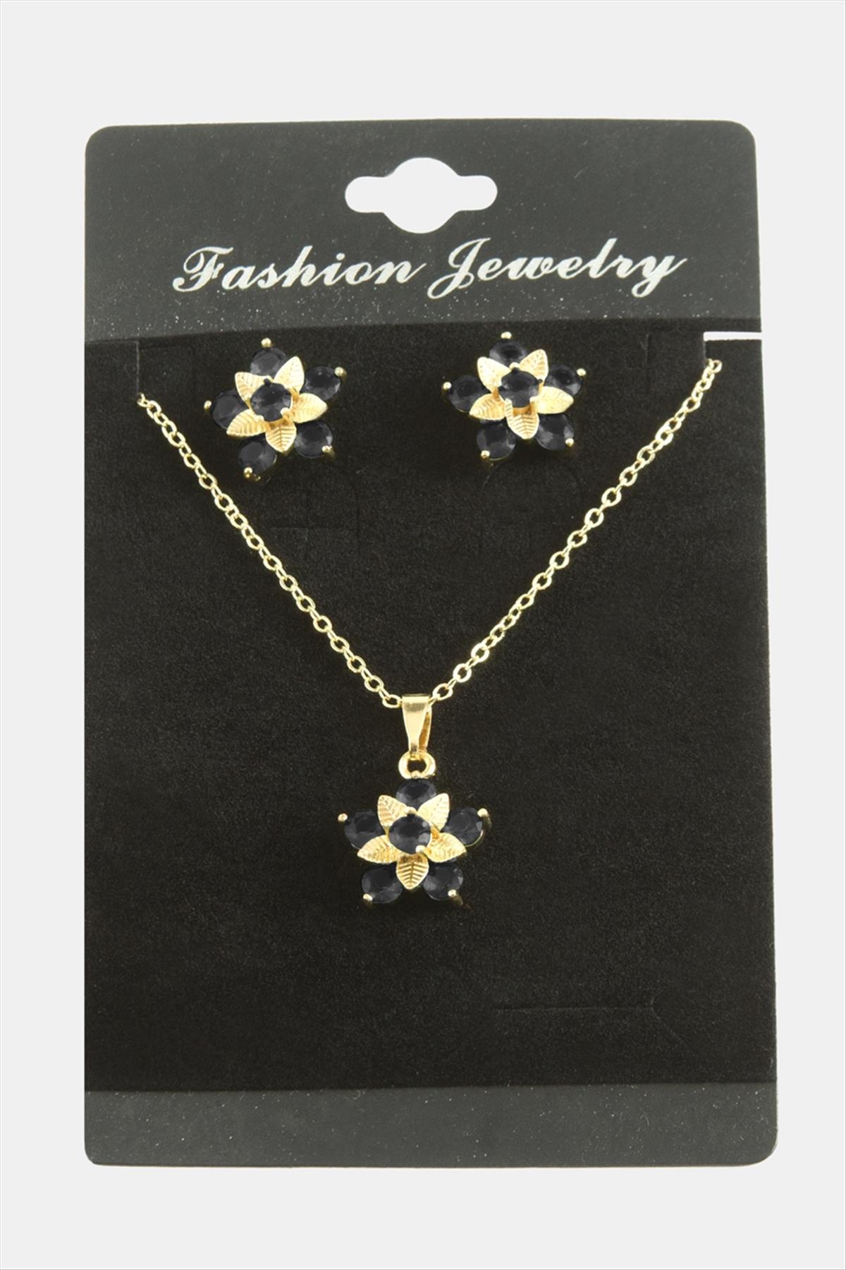 Çiçek Zirkon Taşlı Set Kolye