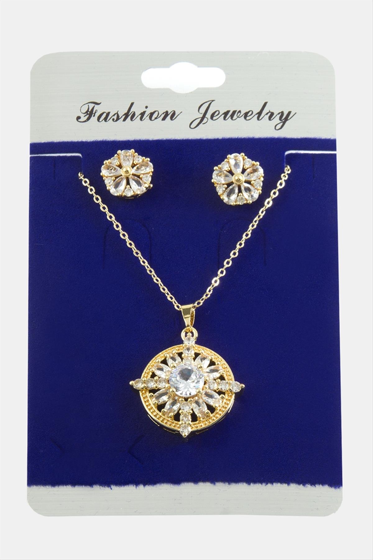 Çiçek Zirkon Taşlı Set Kolye