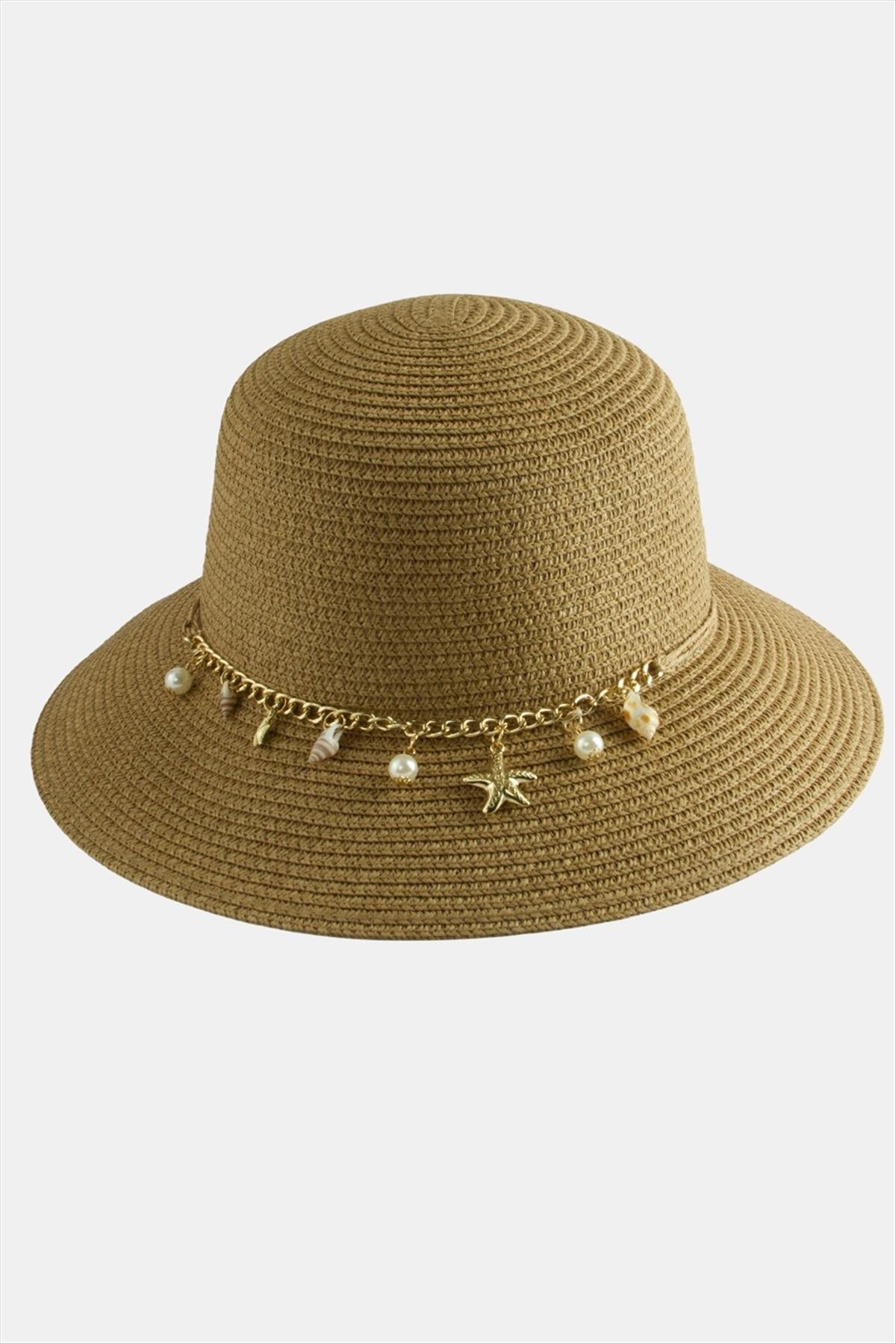 Deniz Kabuğu Zincirli Hasır Şapka