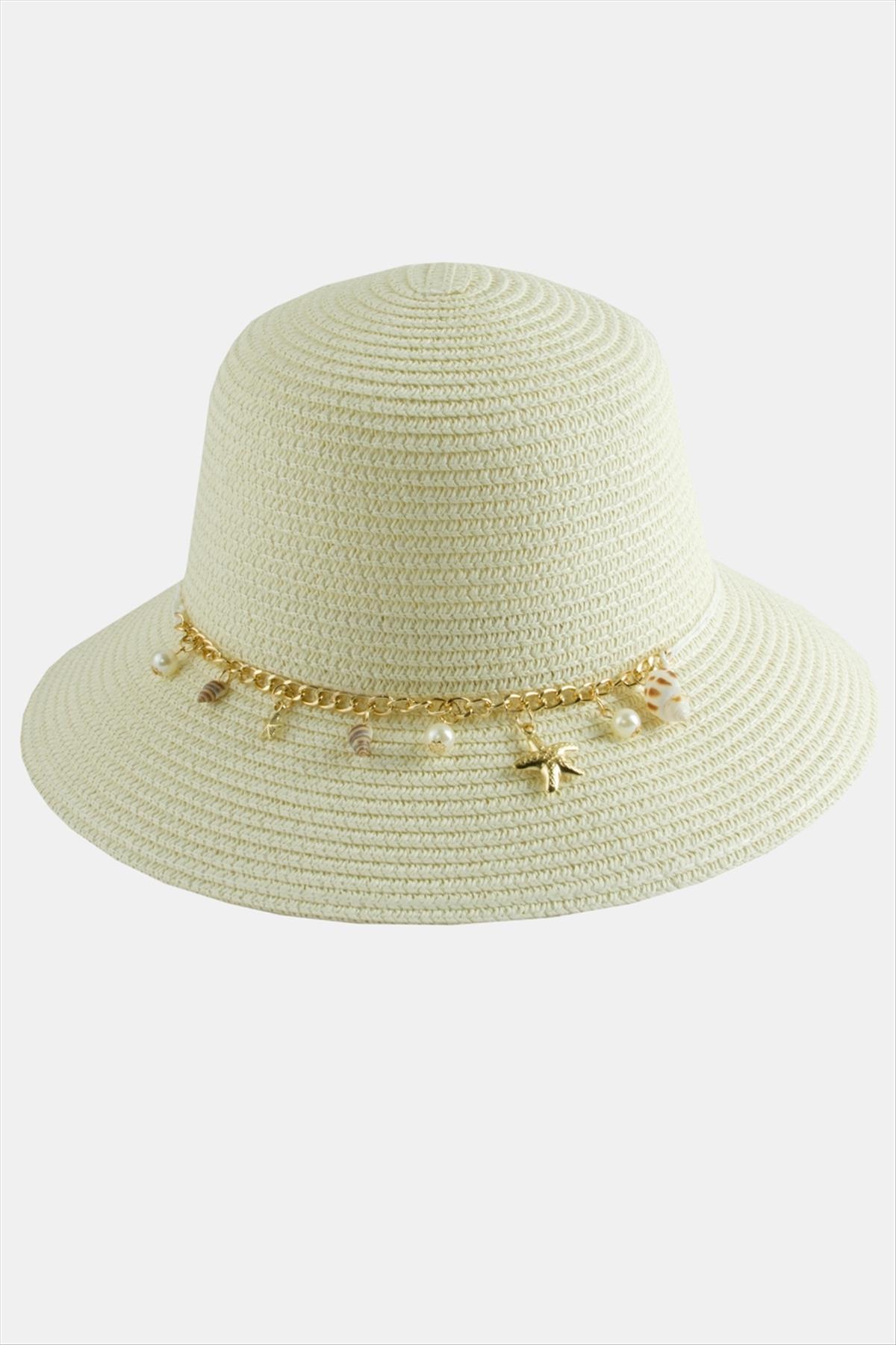 Deniz Kabuğu Zincirli Hasır Şapka