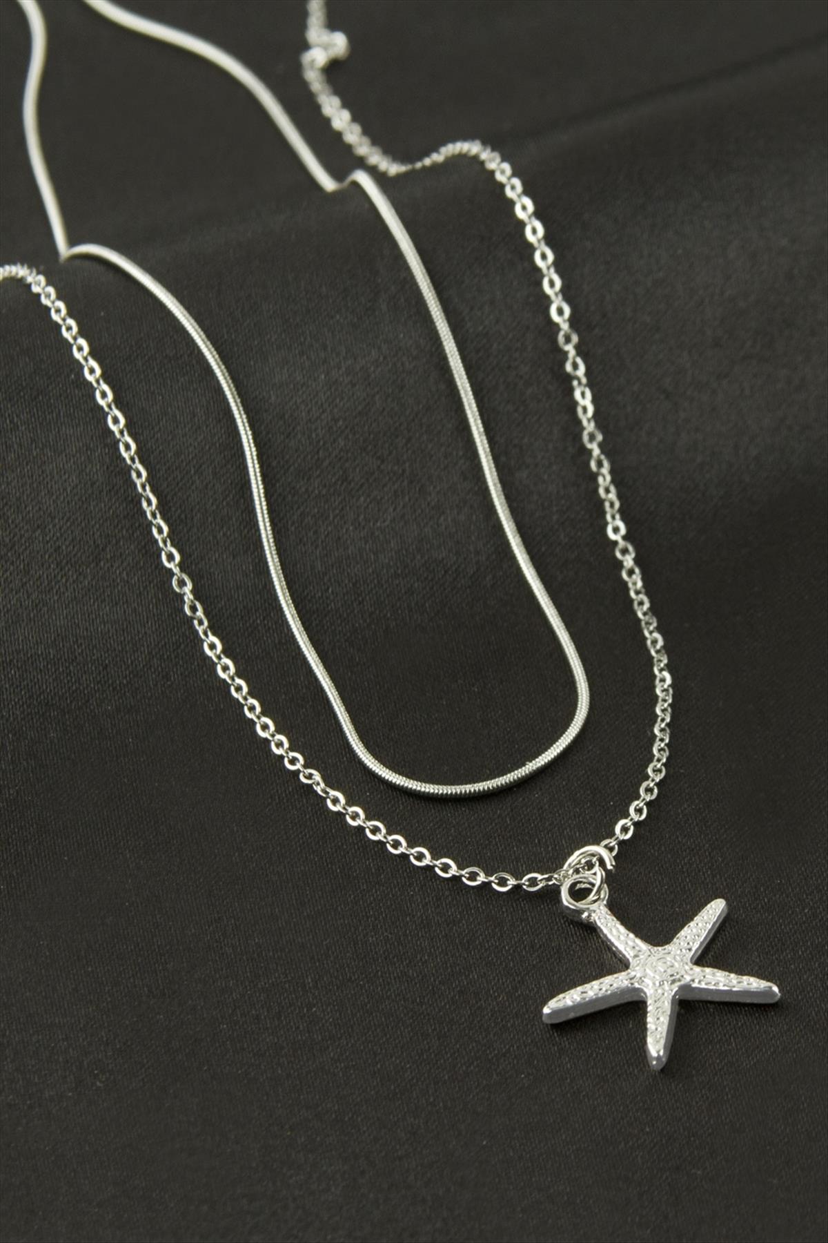 Deniz Yıldızı İnci İkili Çelik Kolye