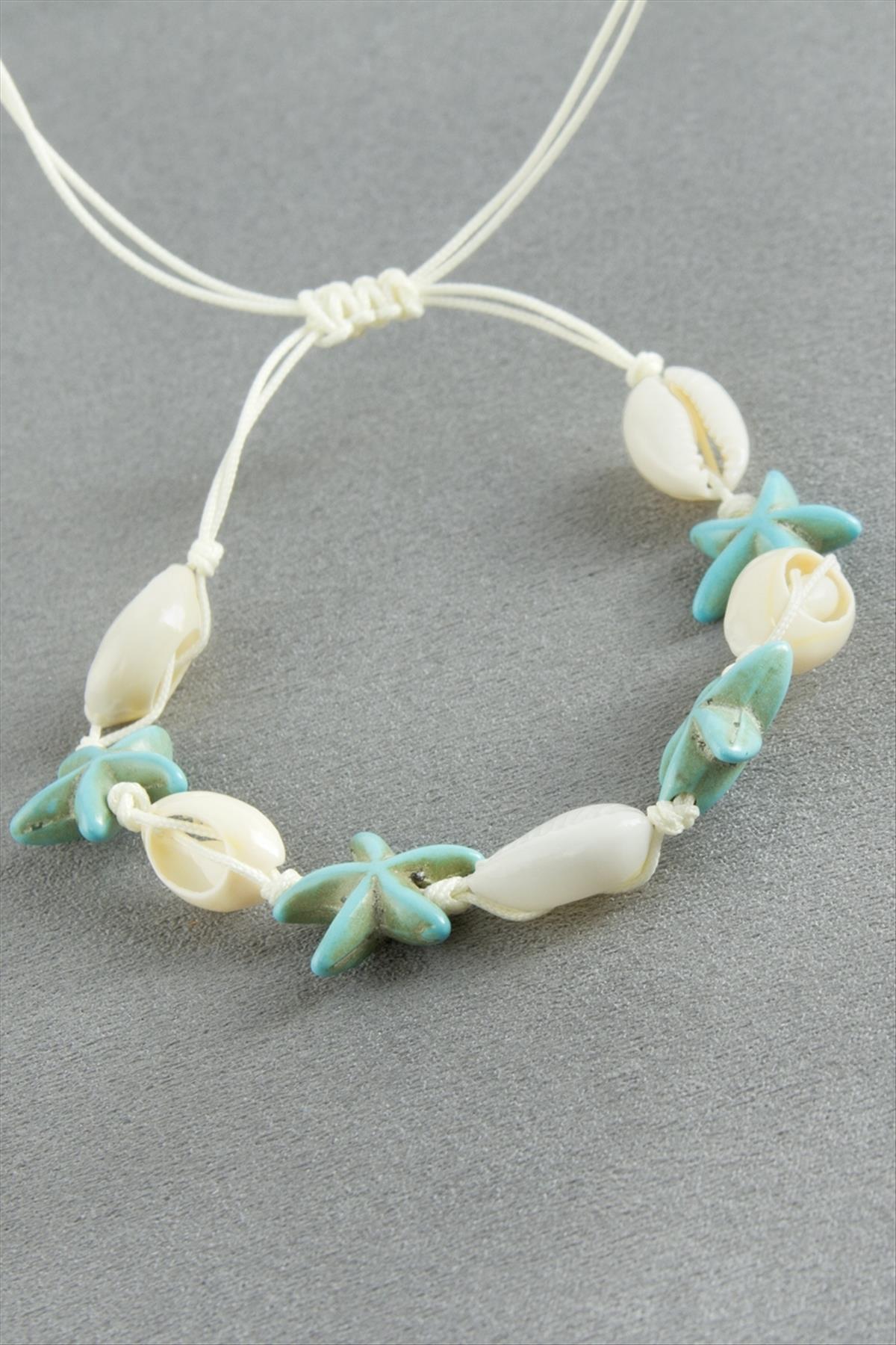Deniz Yıldızı İstiridye Makrome İp Bileklik