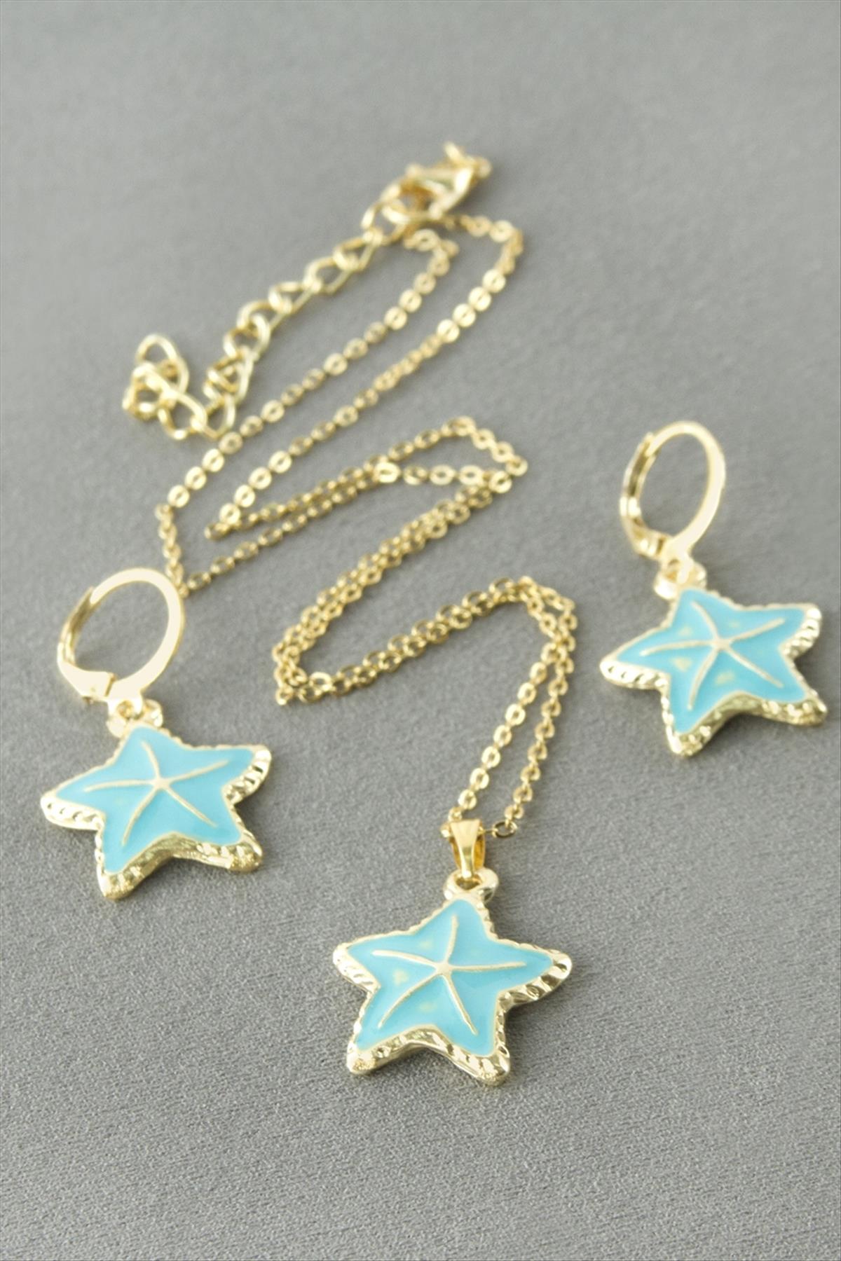 Deniz Yıldızı Mineli Kutulu Kolye Set