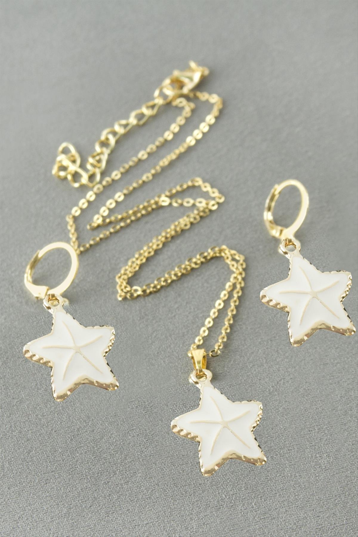 Deniz Yıldızı Mineli Kutulu Kolye Set