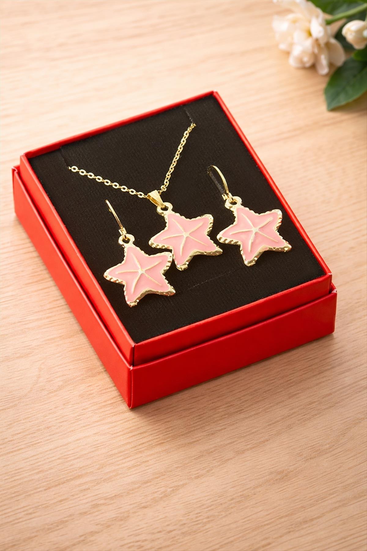Deniz Yıldızı Mineli Kutulu Kolye Set