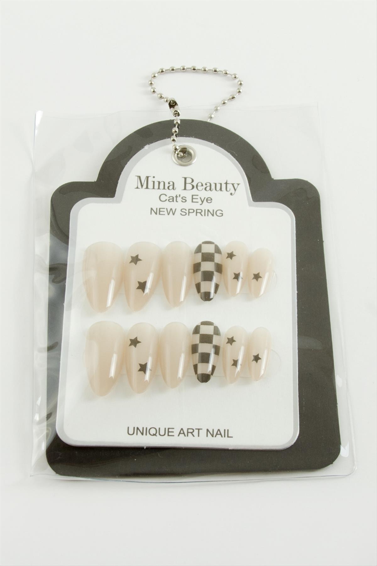 Desenli Mina Beauty Kedi Gözü Takma Tırnak